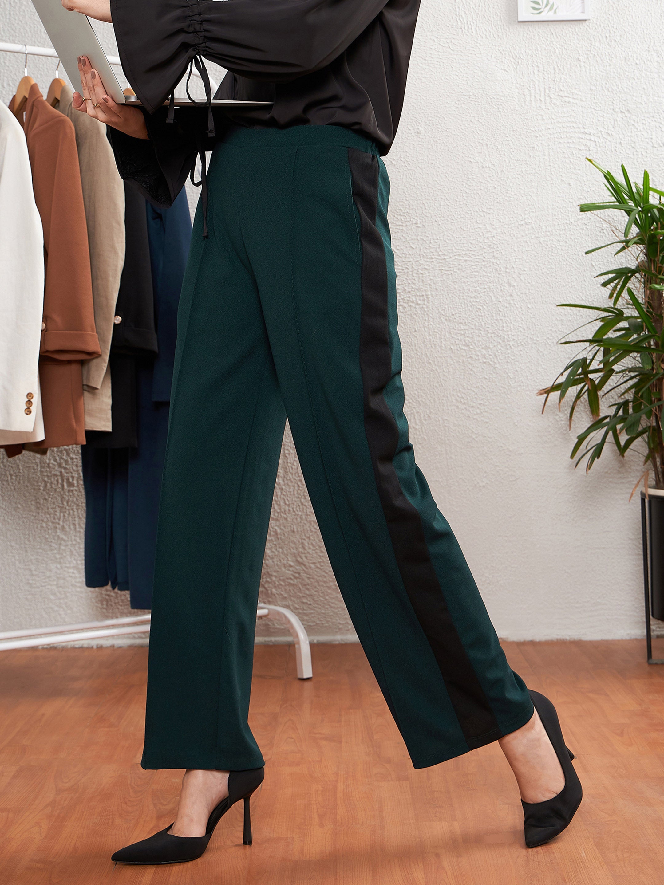 Buy Women Emerald Green Front Pleat Pants Online at Sassafras