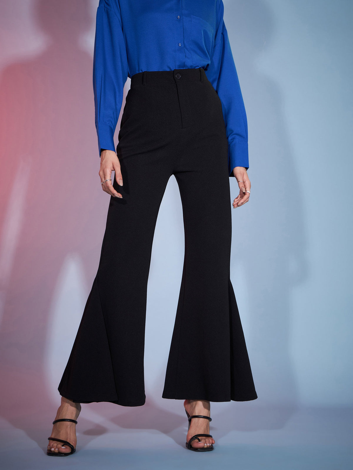 Black Bell Bottom Kick Pleats Knitted Pants-SASSAFRAS