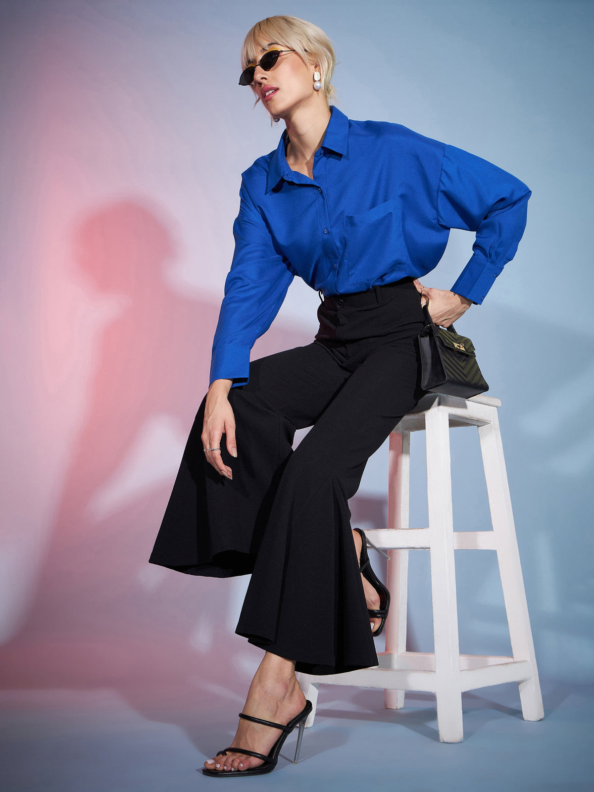 Black Bell Bottom Kick Pleats Knitted Pants-SASSAFRAS