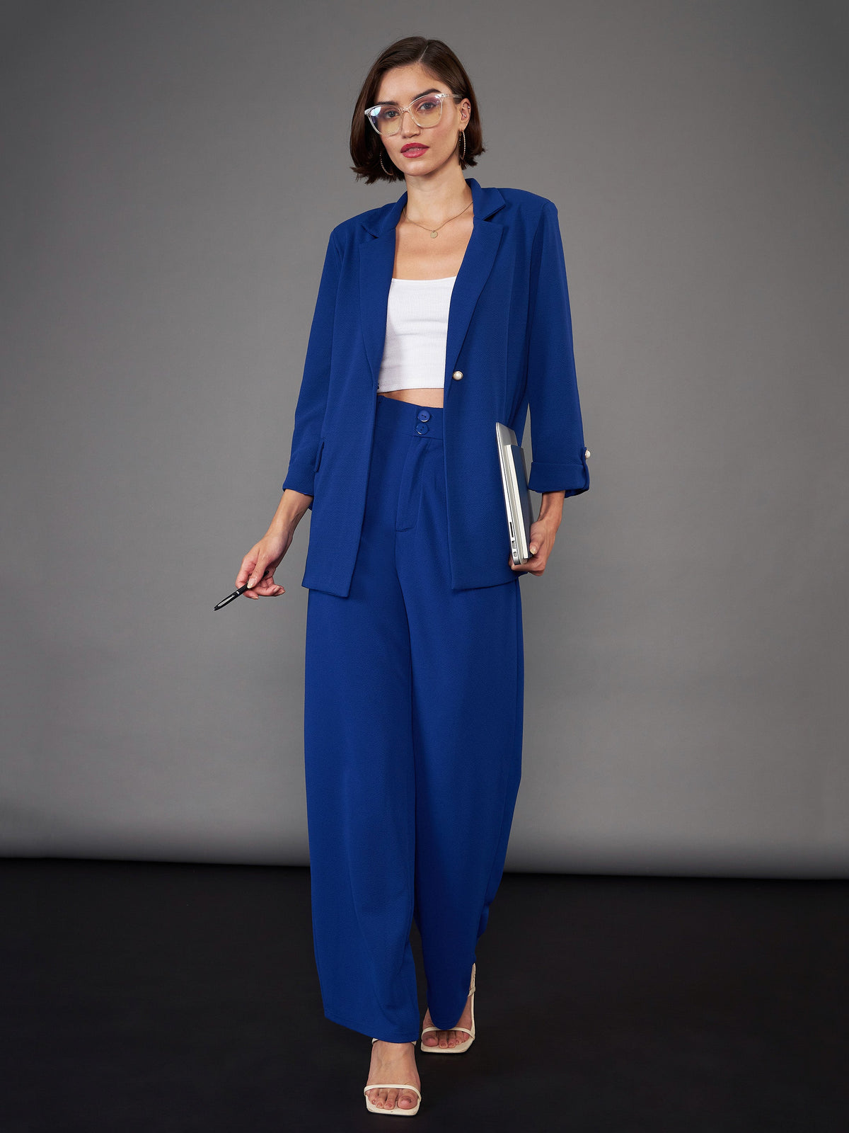 Royal Blue Pleated Straight Pants-SASSAFRAS worklyf