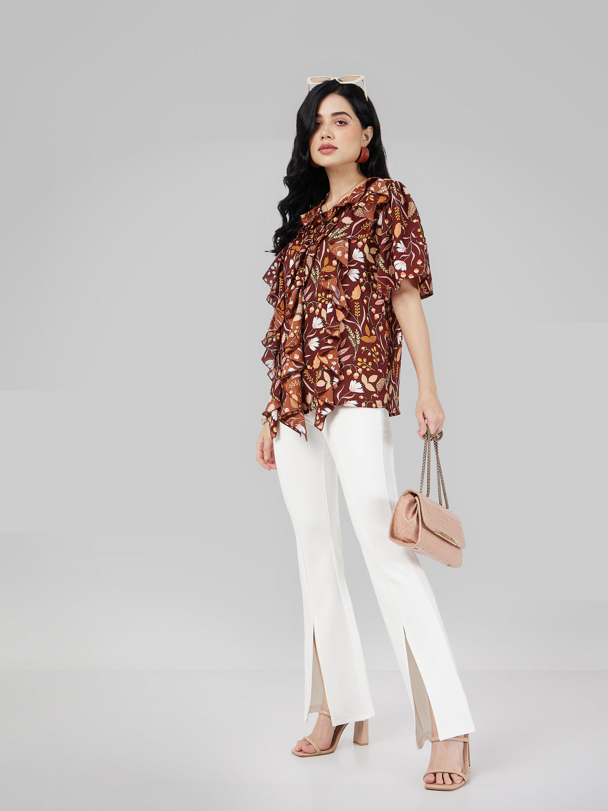 White Roma Front Slit Bell Bottom Pants-SASSAFRAS