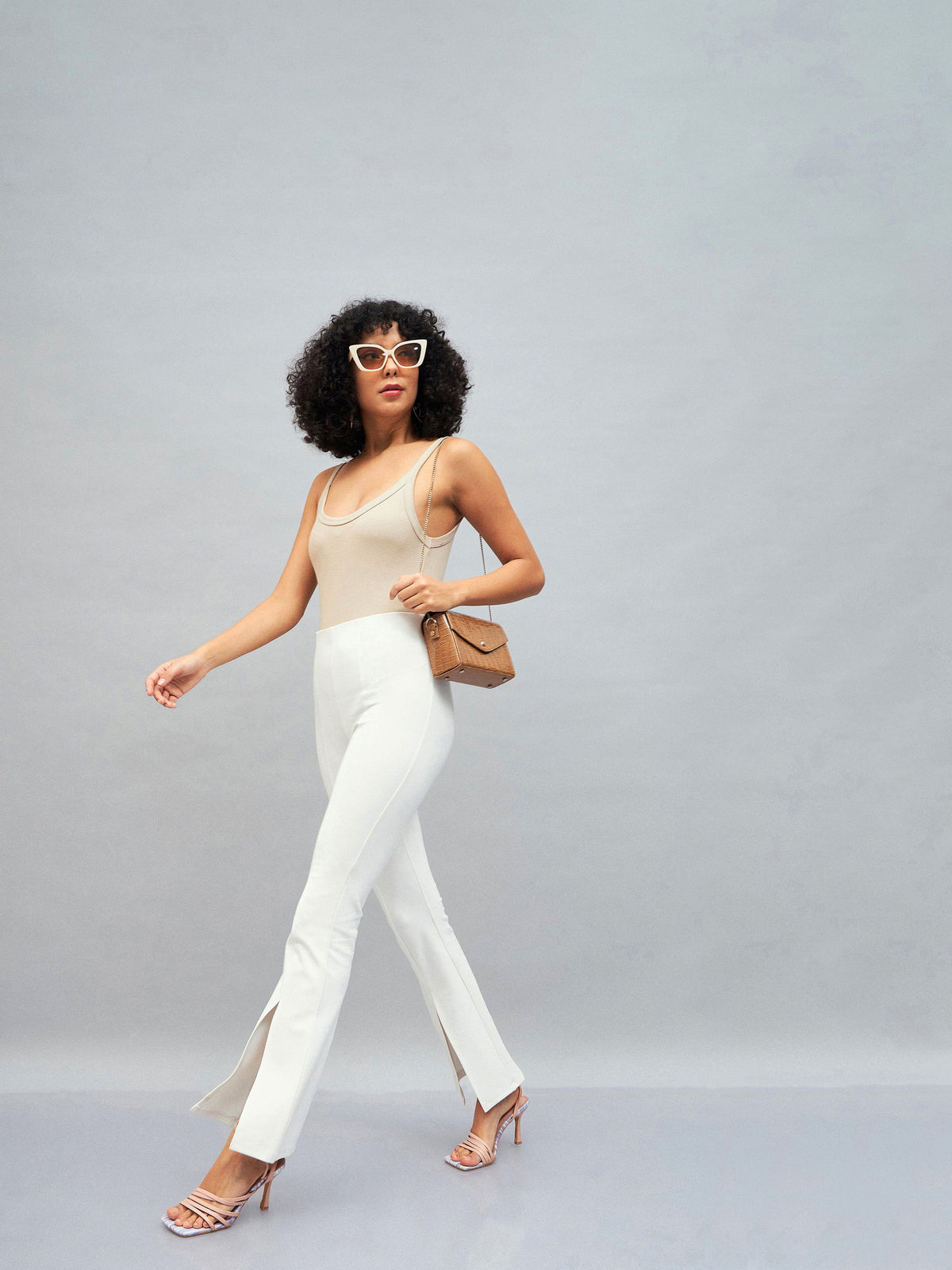 White Roma Front Slit Bell Bottom Pants-SASSAFRAS