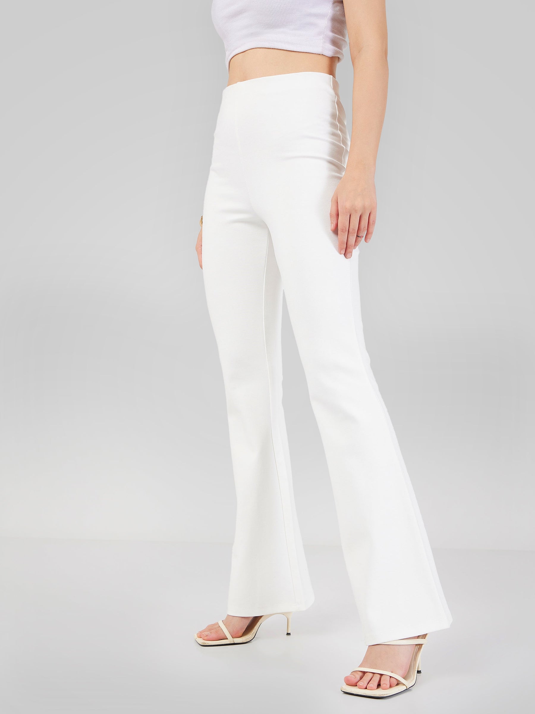 White Bell Bottom 4-Way Stretch Pants-SASSAFRAS