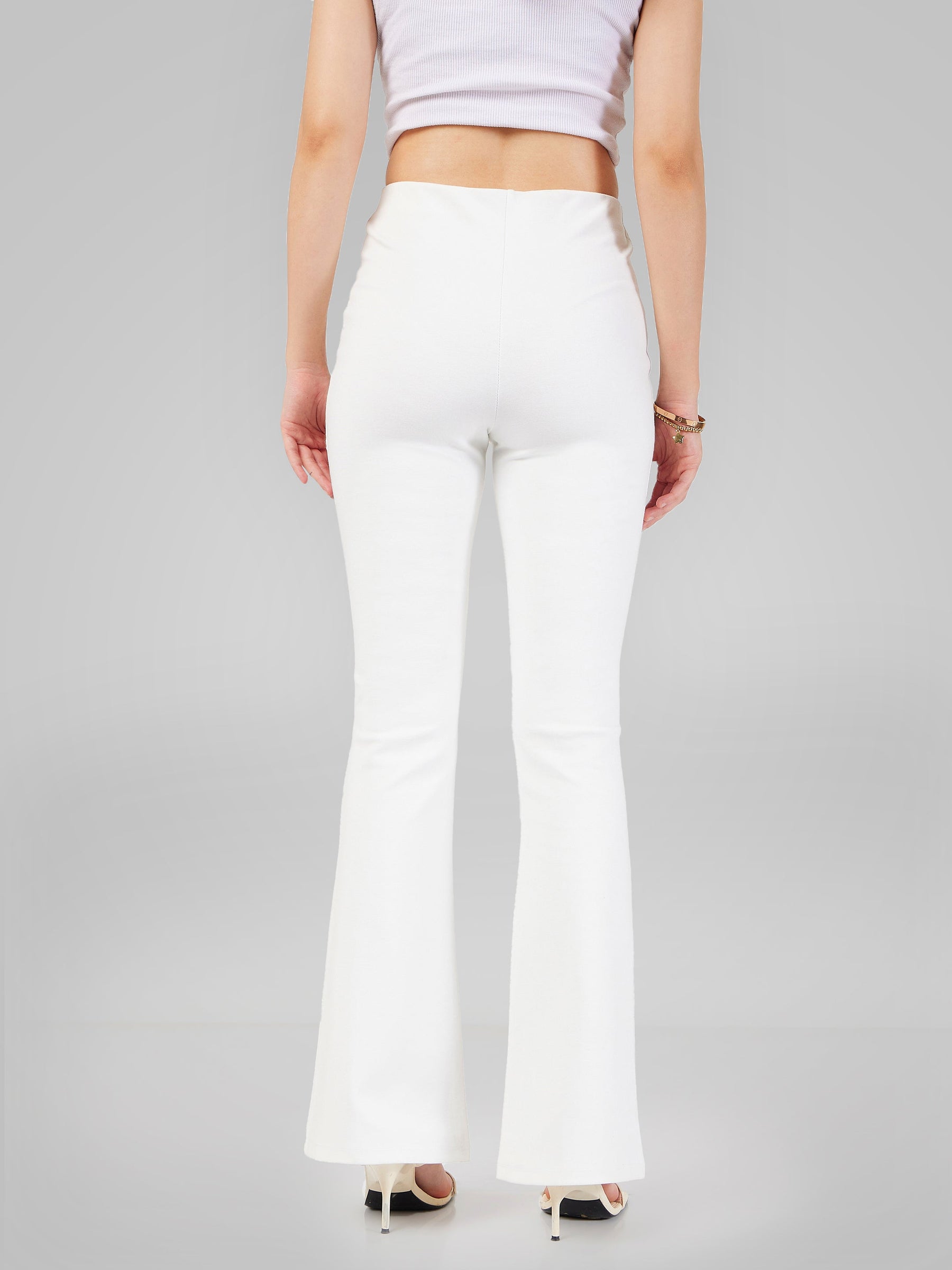 White Bell Bottom 4-Way Stretch Pants-SASSAFRAS