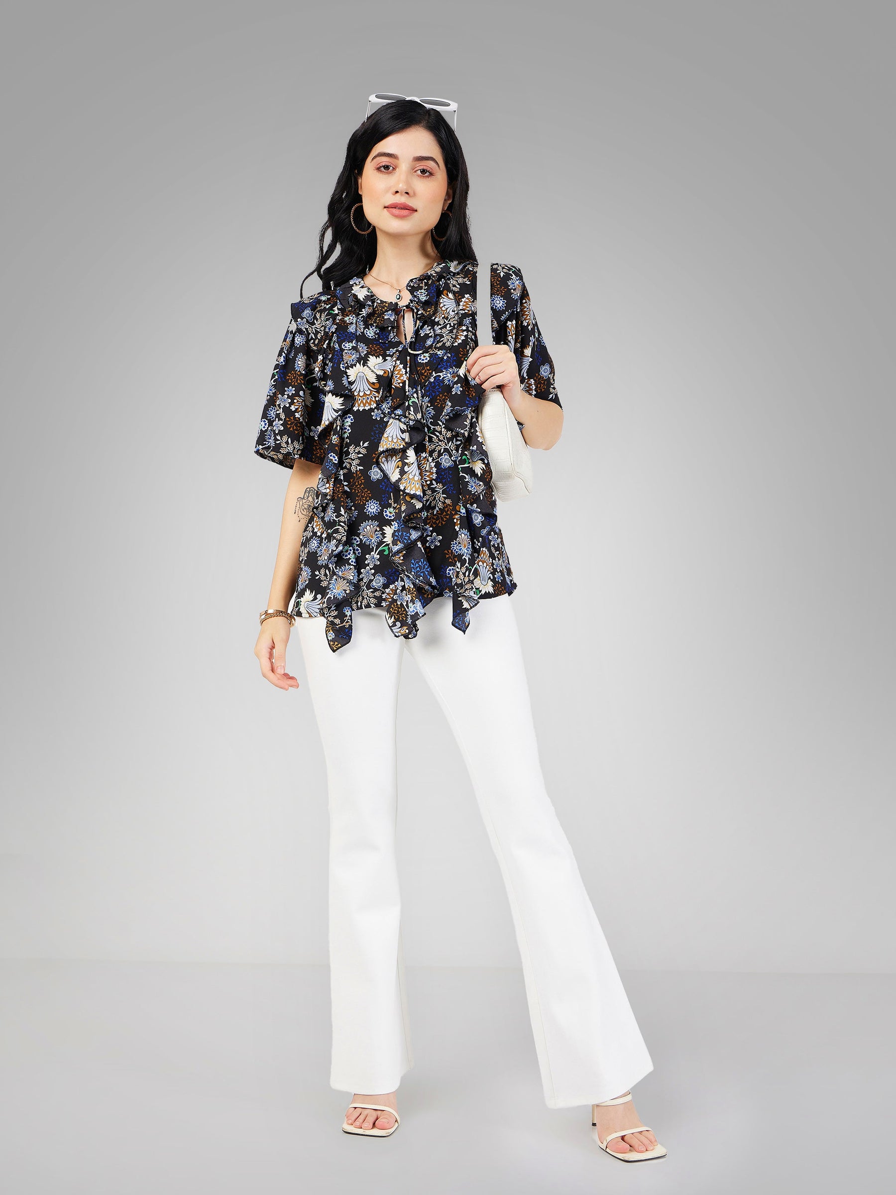 White Bell Bottom 4-Way Stretch Pants-SASSAFRAS