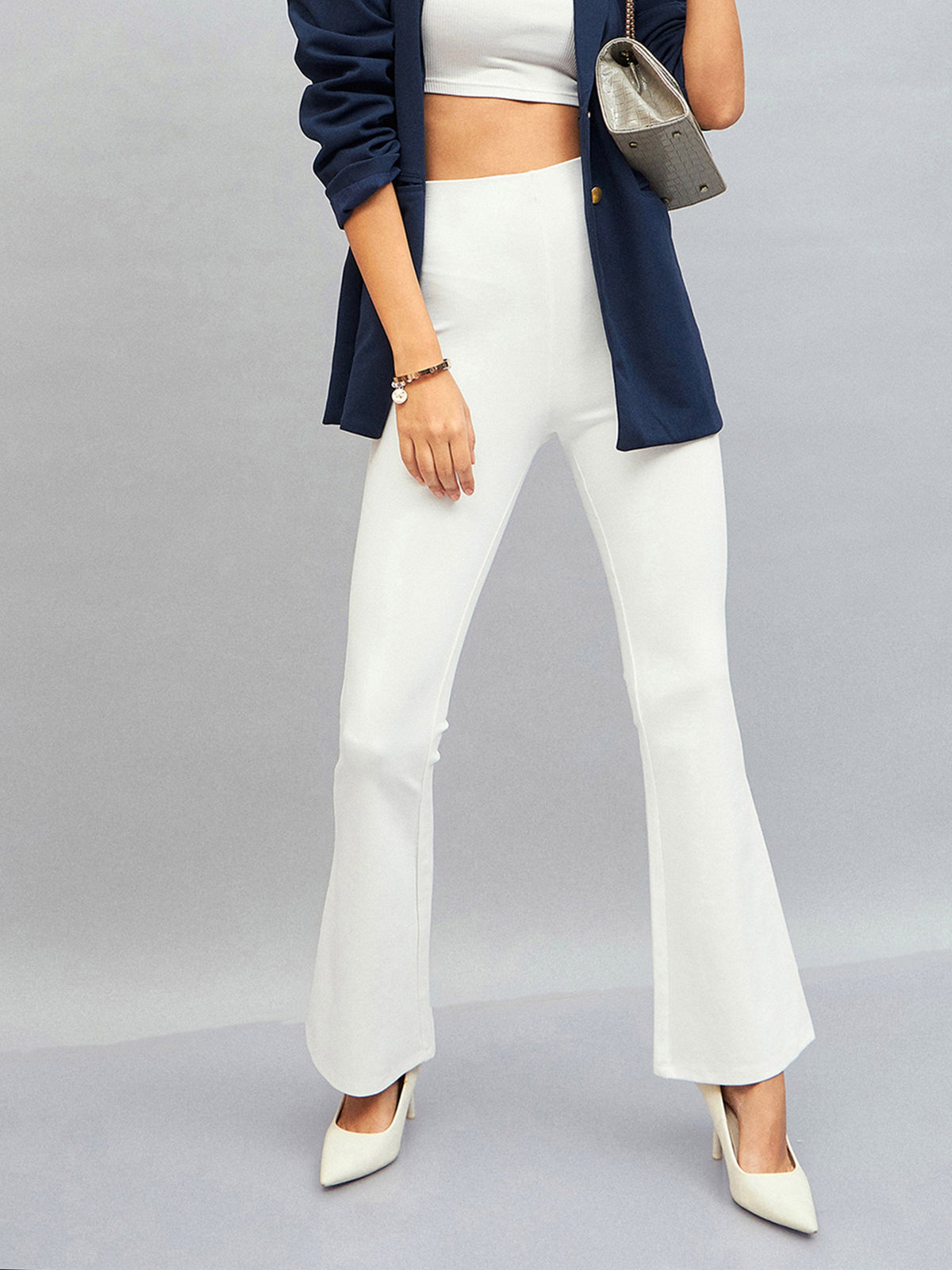White Bell Bottom 4-Way Stretch Pants-SASSAFRAS