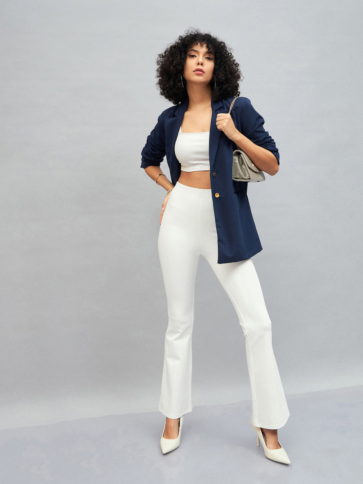 White Bell Bottom 4-Way Stretch Pants-SASSAFRAS