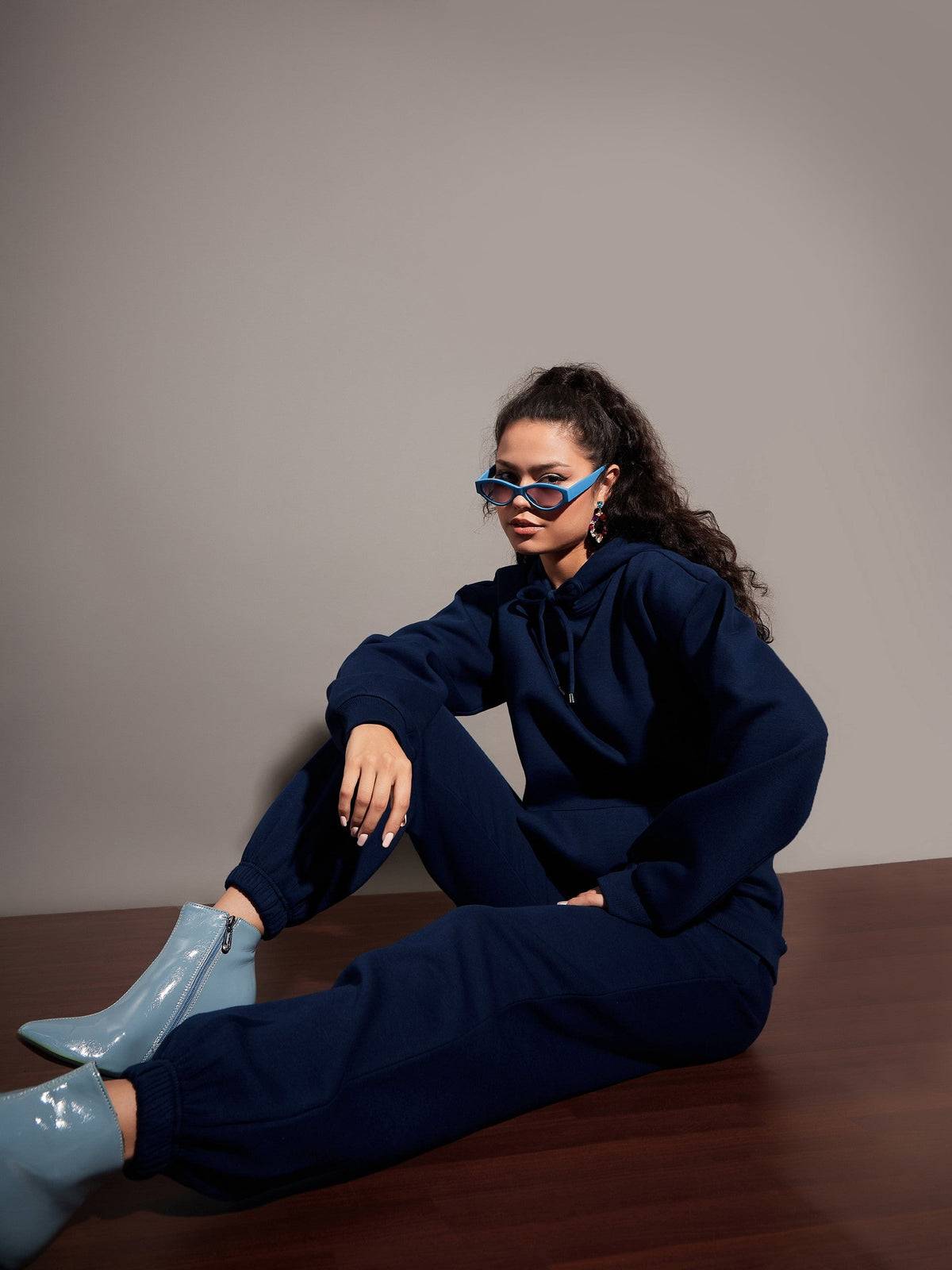 Navy Fleece Baggy Joggers-SASSAFRAS