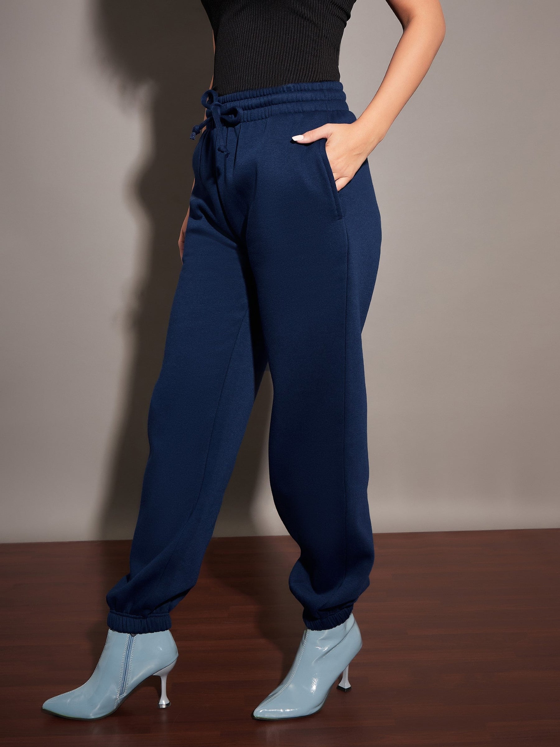 Navy Fleece Baggy Joggers-SASSAFRAS