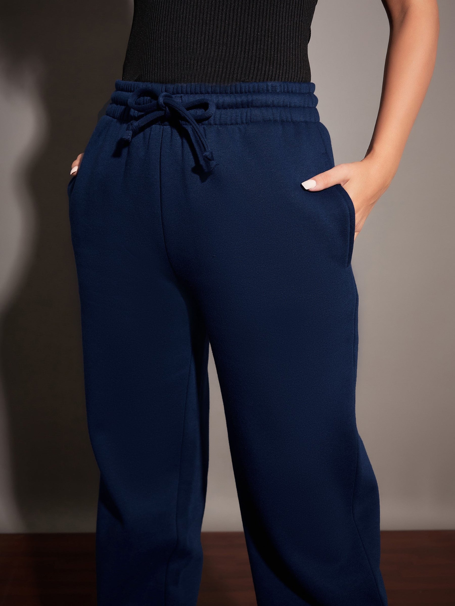 Navy Fleece Baggy Joggers-SASSAFRAS