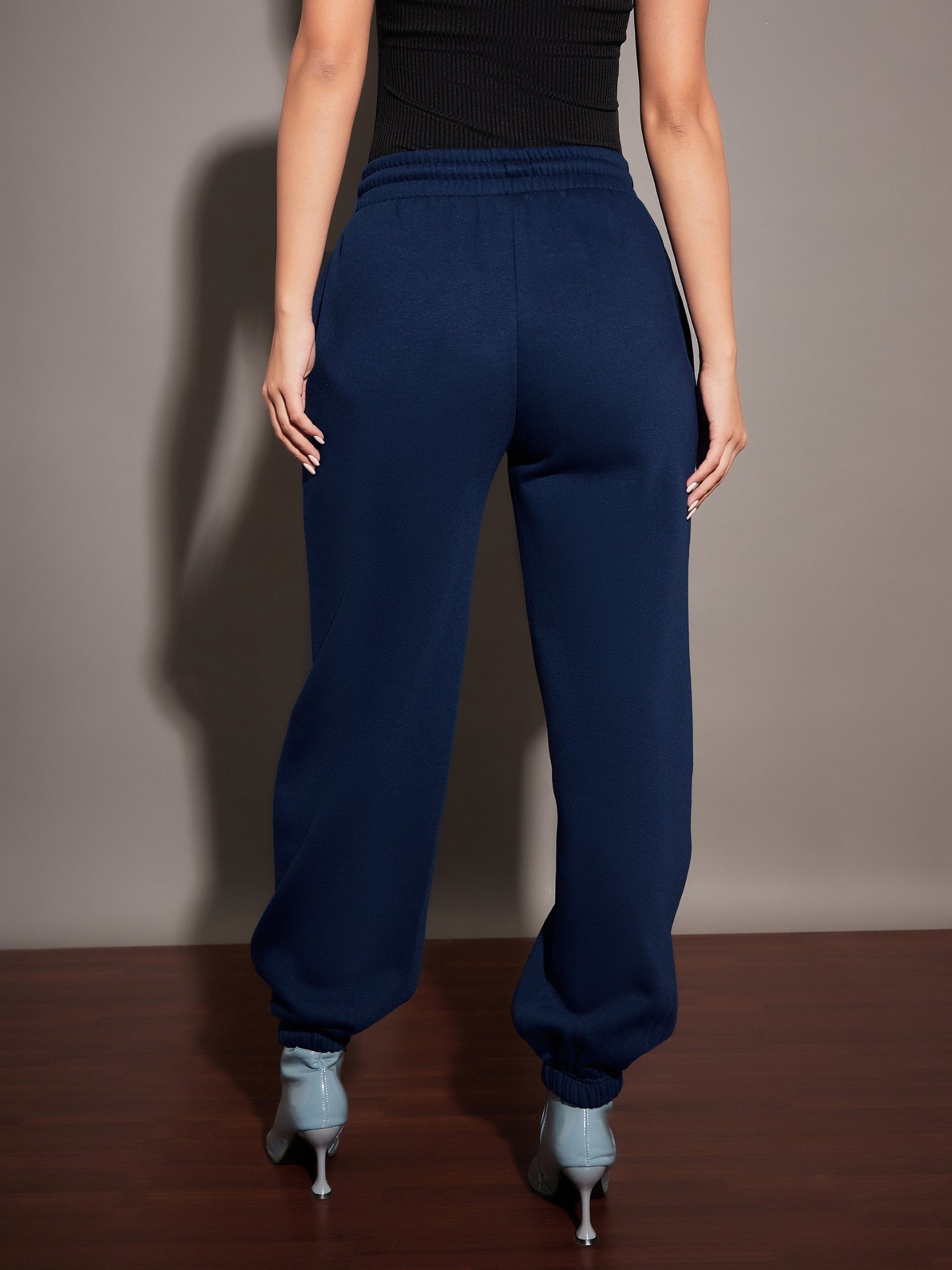 Navy Fleece Baggy Joggers-SASSAFRAS