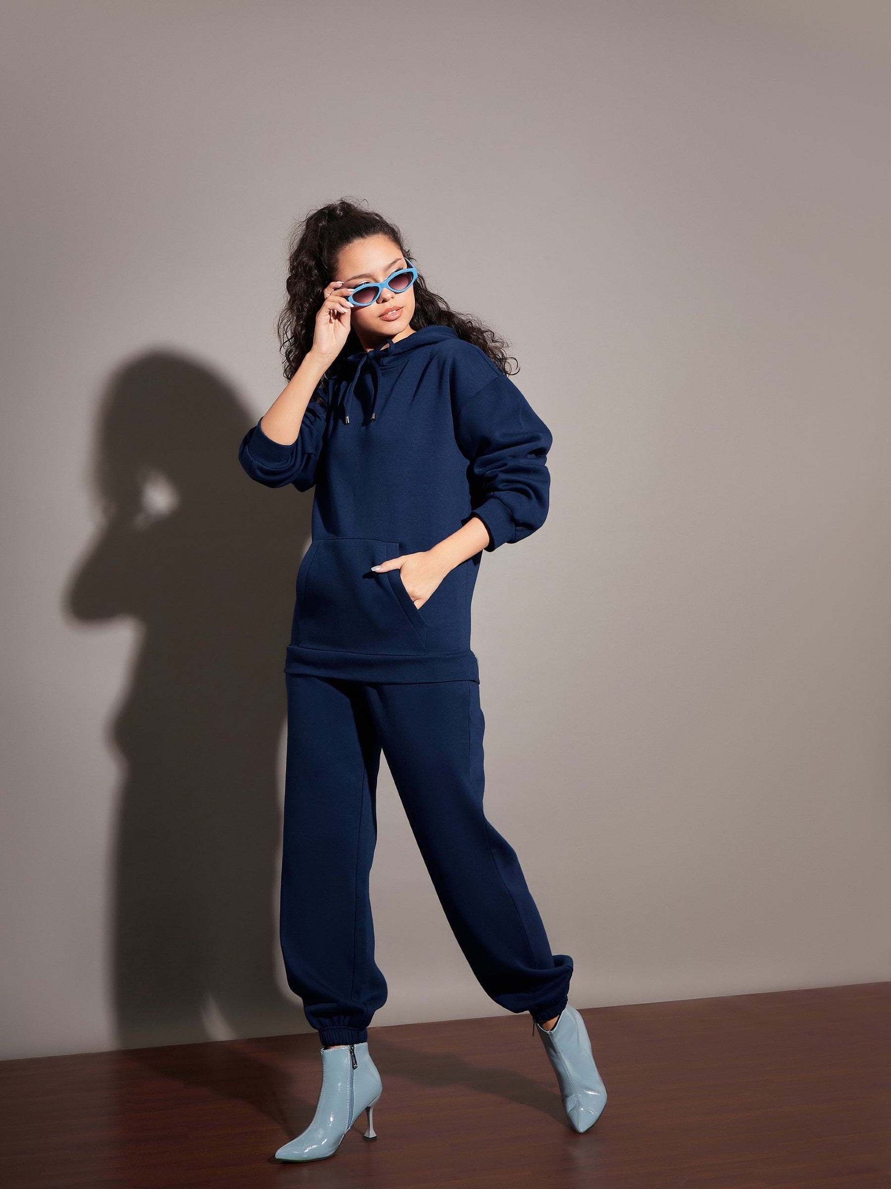 Navy Fleece Baggy Joggers-SASSAFRAS