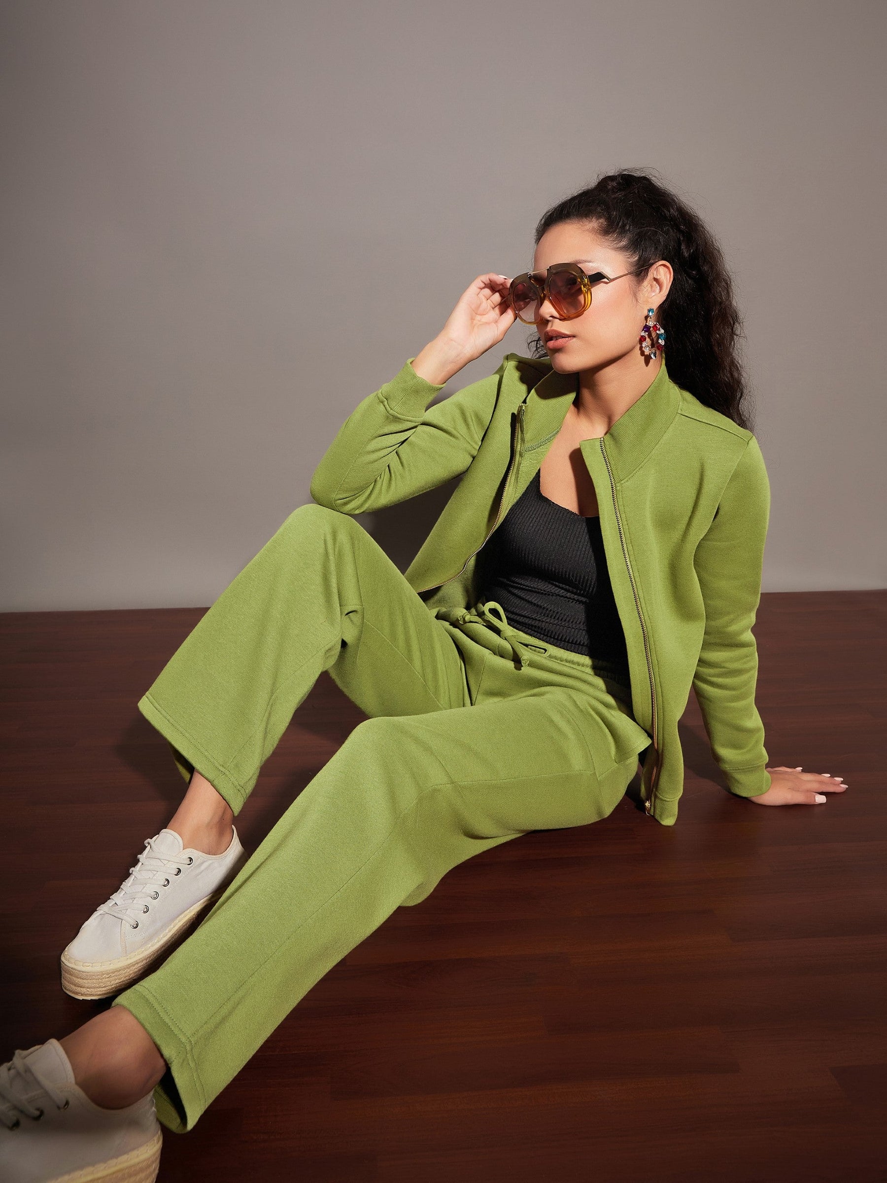 Olive Fleece Track Pants-SASSAFRAS