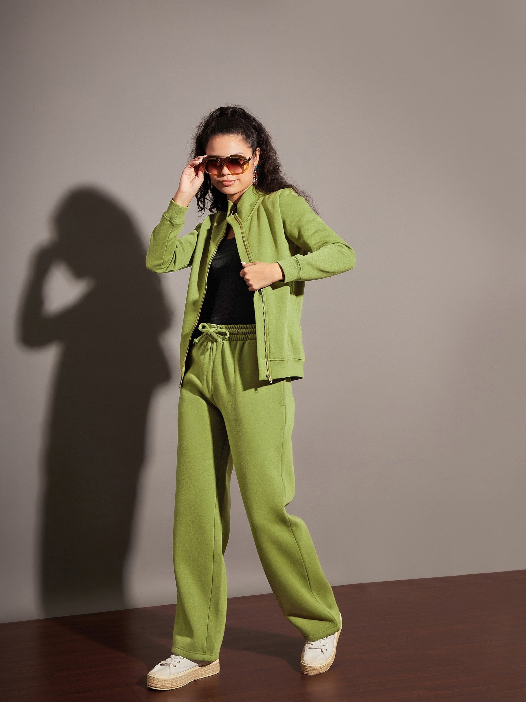 Olive Fleece Track Pants-SASSAFRAS