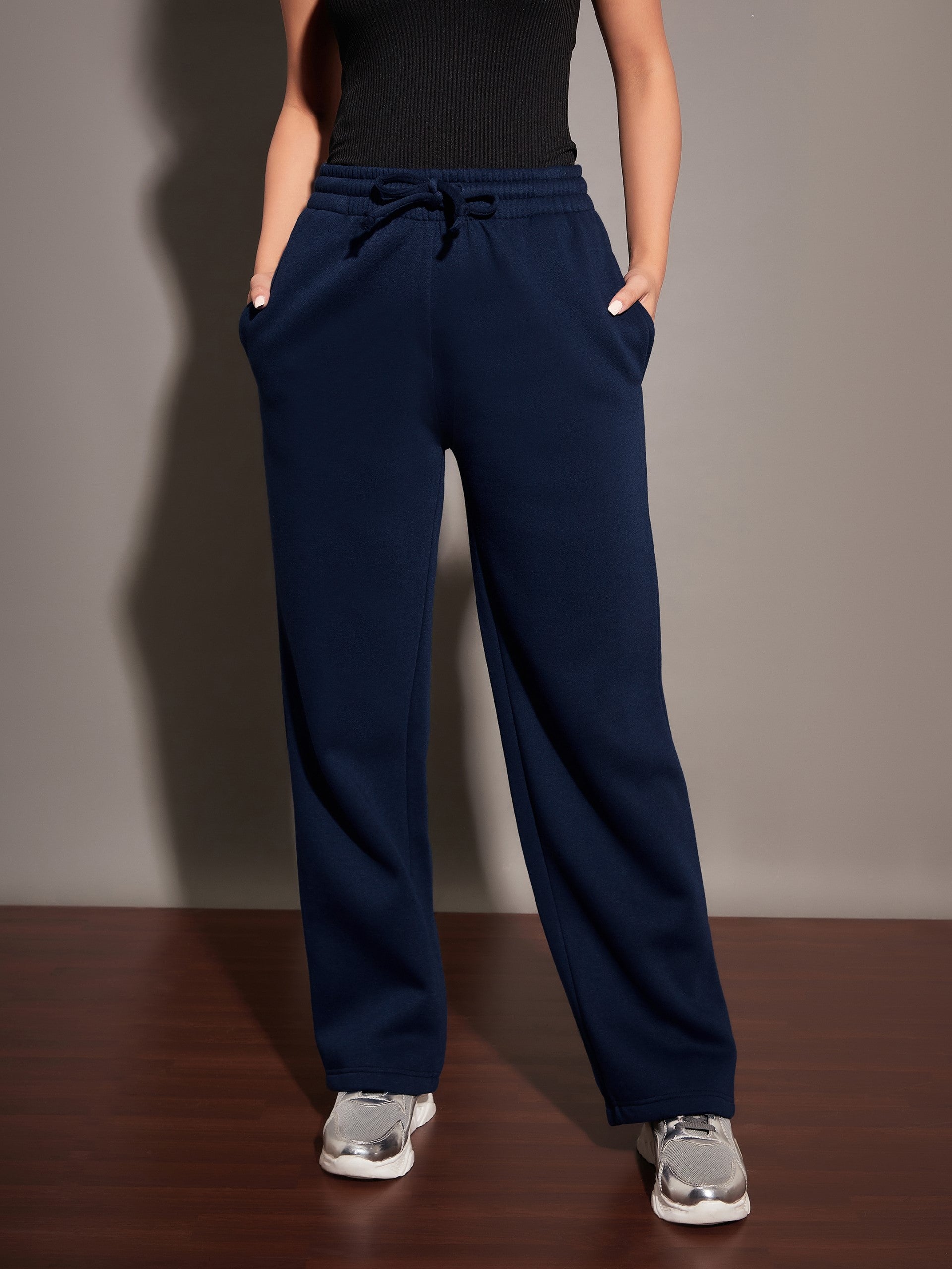 Women Navy Fleece Track Pants - Main Image