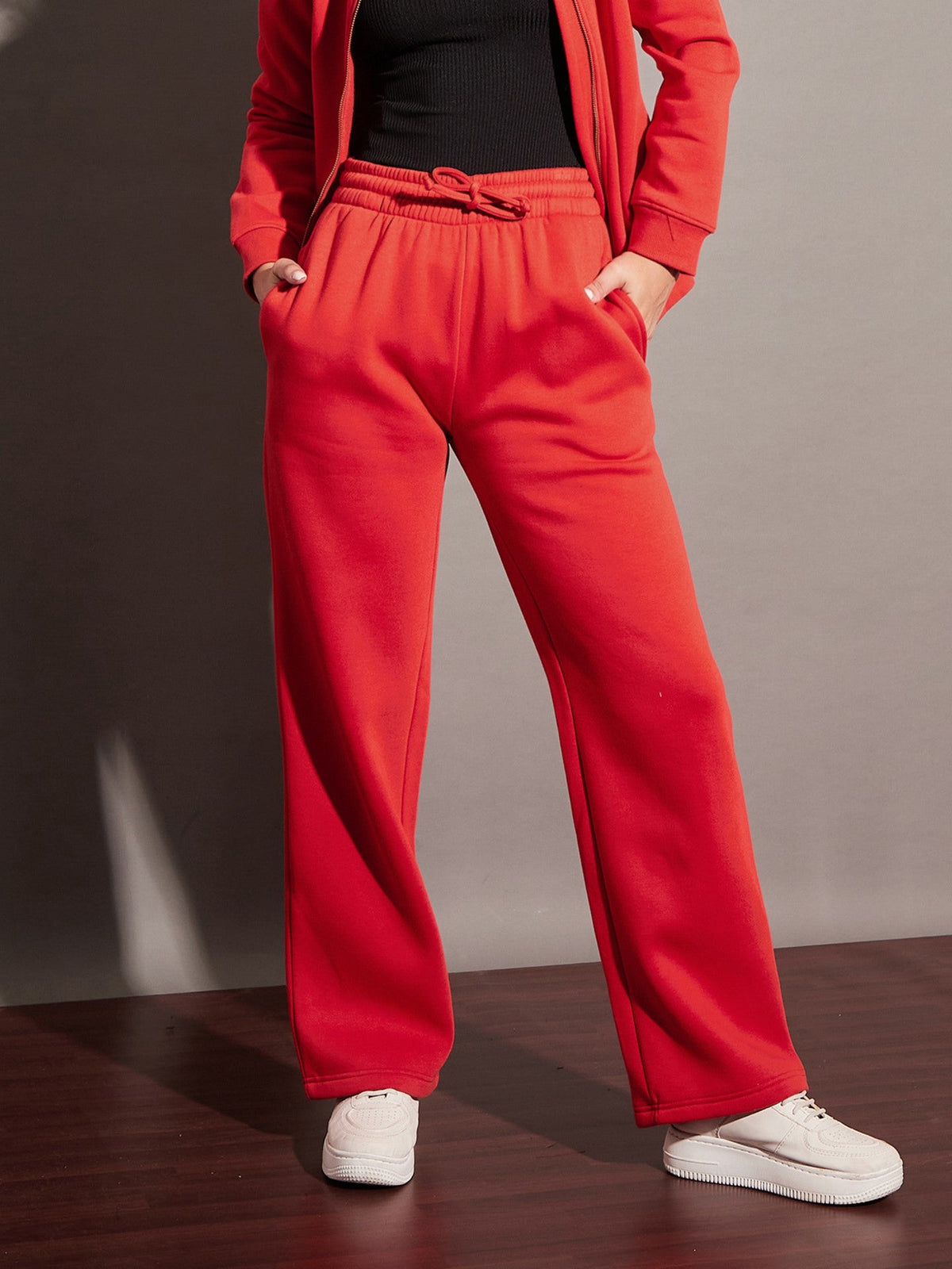 Red Fleece Track Pants-SASSAFRAS