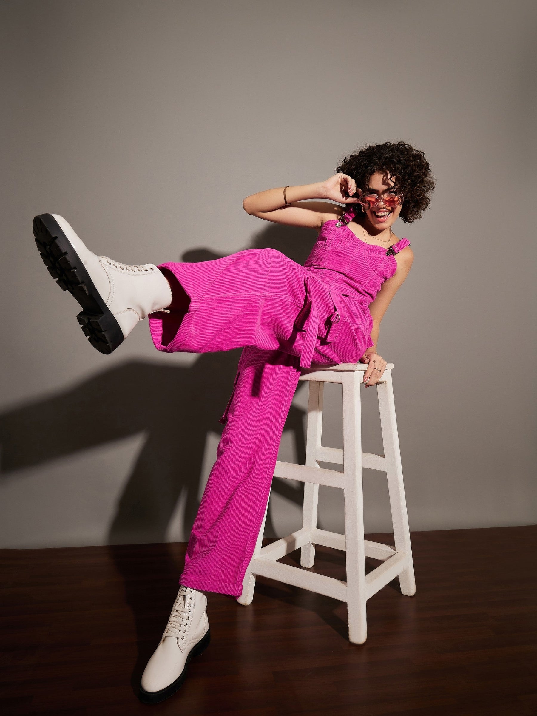 Pink Corduroy Multi Pocket Cargo Pants-SASSAFRAS