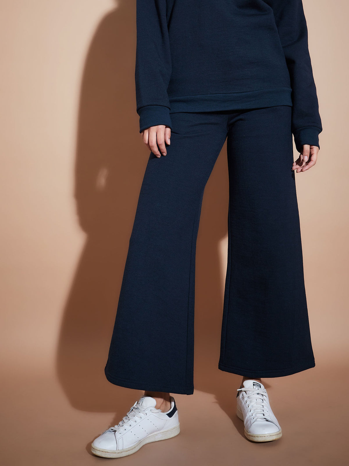 Navy Fleece Wide Leg Track Pants-SASSAFRAS BASICS