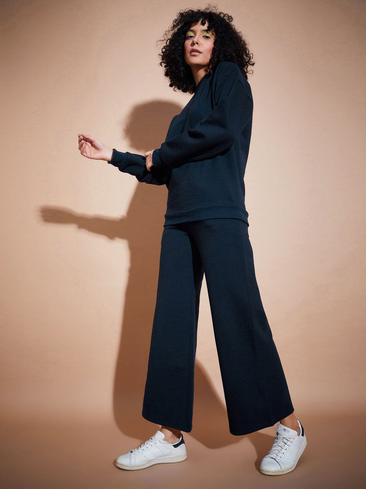 Navy Fleece Wide Leg Track Pants-SASSAFRAS BASICS