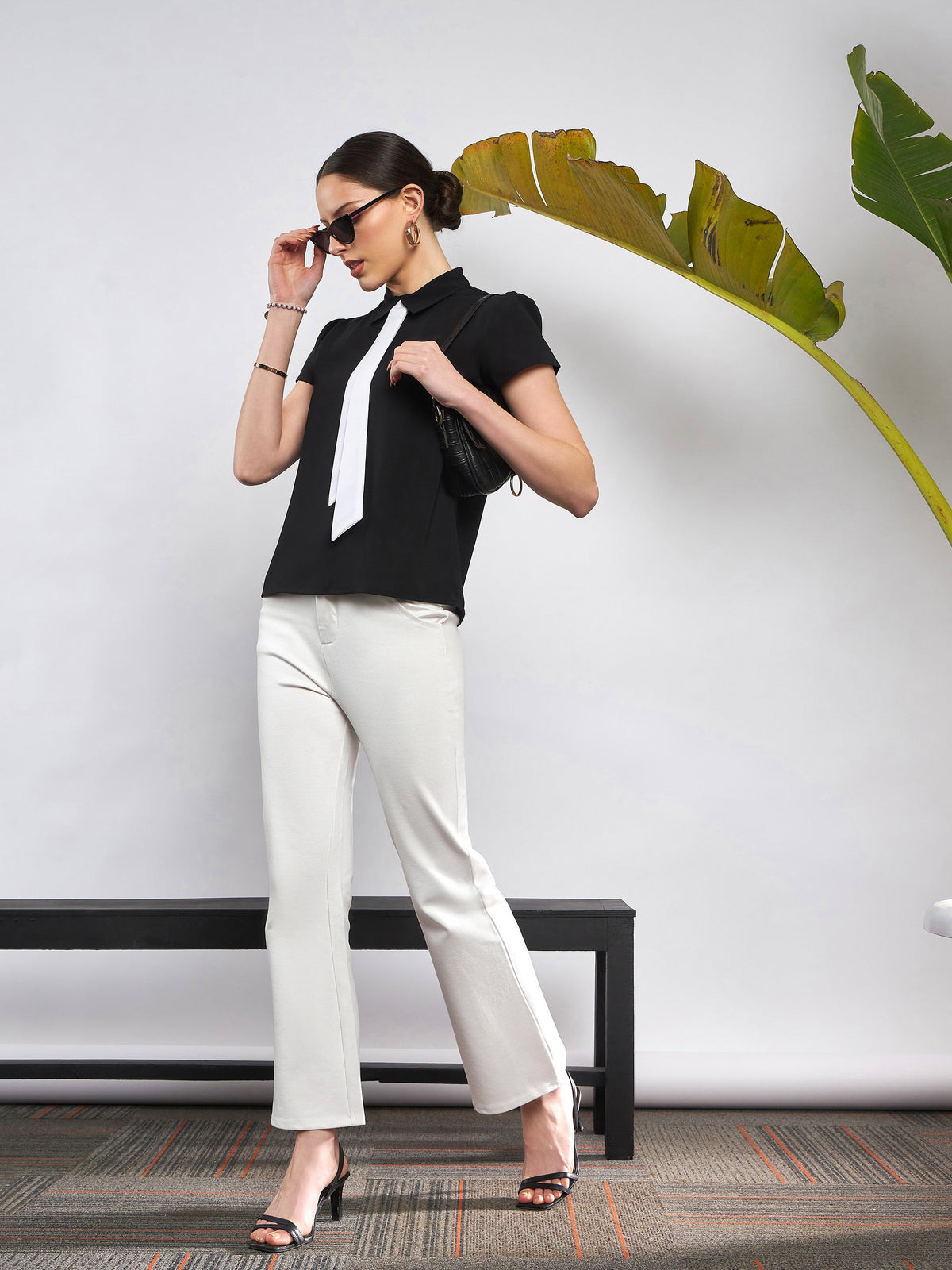 White Knit Bell Bottom Pants -SASSAFRAS