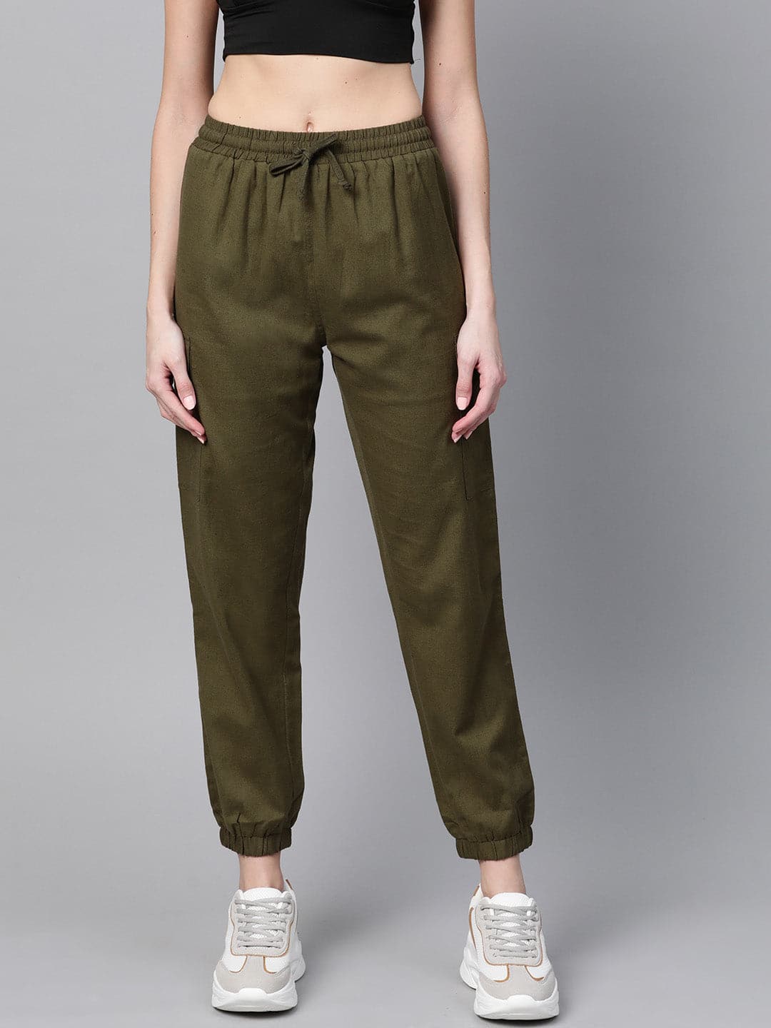 Buy Women Olive Green Solid Joggers Trousers for Women |