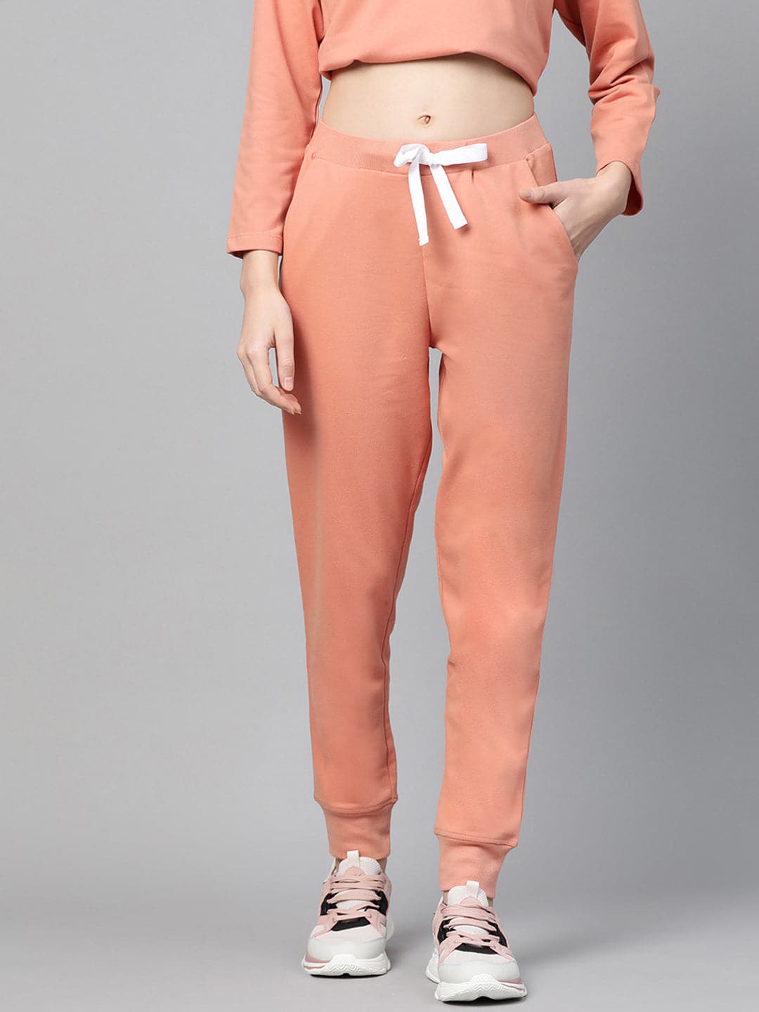 Buy Women Peach Terry Contrast Drawstring Jogger Online At Best Price 