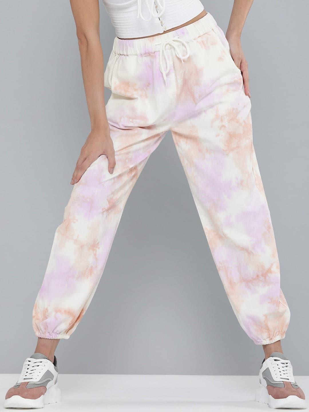 Peach & Purple Tie-Dye Twill Joggers-Joggers & Track Pants-SASSAFRAS