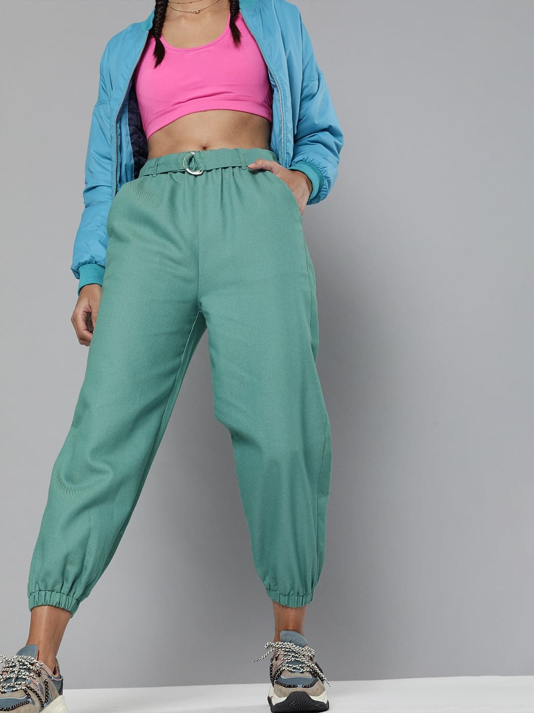 Buy Women Sea Green Belted Joggers Online At Best Price 