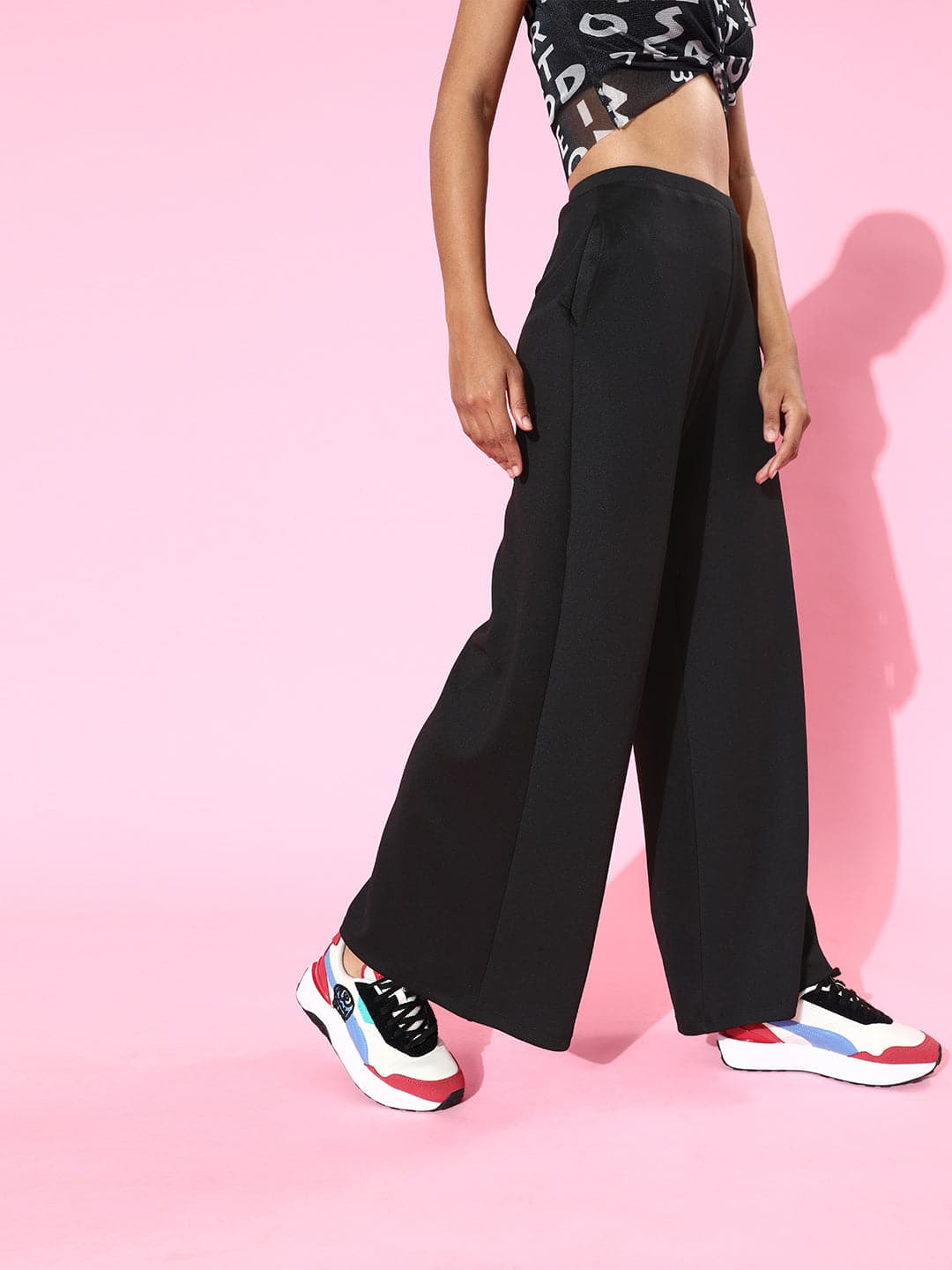 Black Scuba Wide Leg Pants-Pants-SASSAFRAS