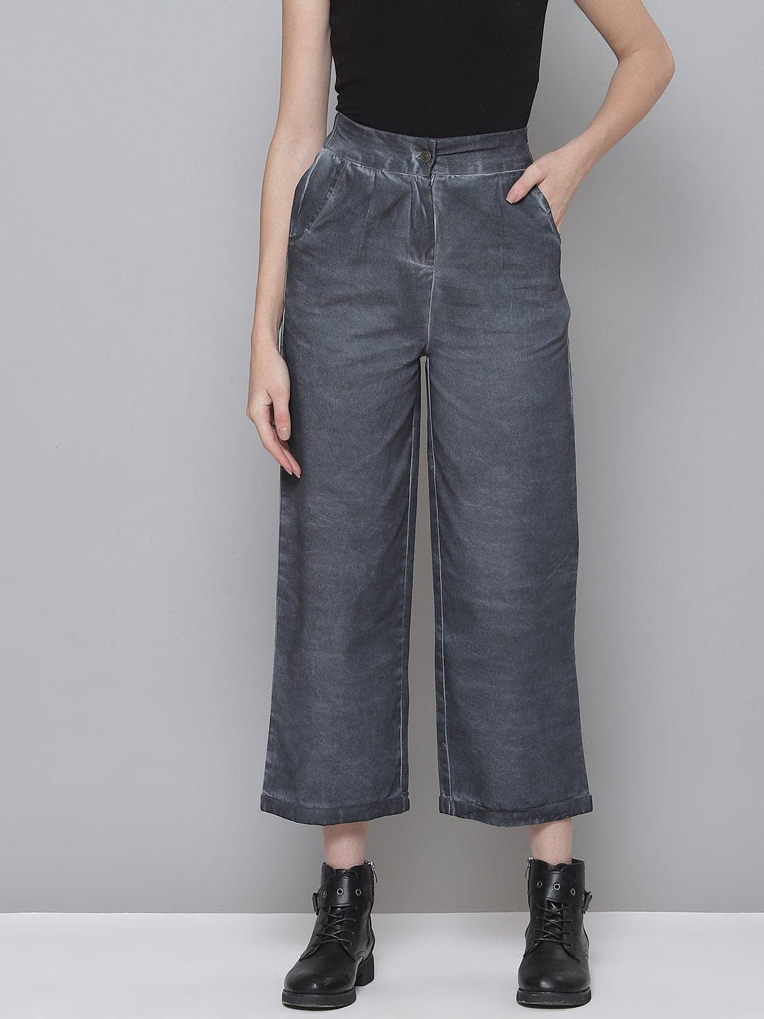 Buy Charcoal Belted Pants Online