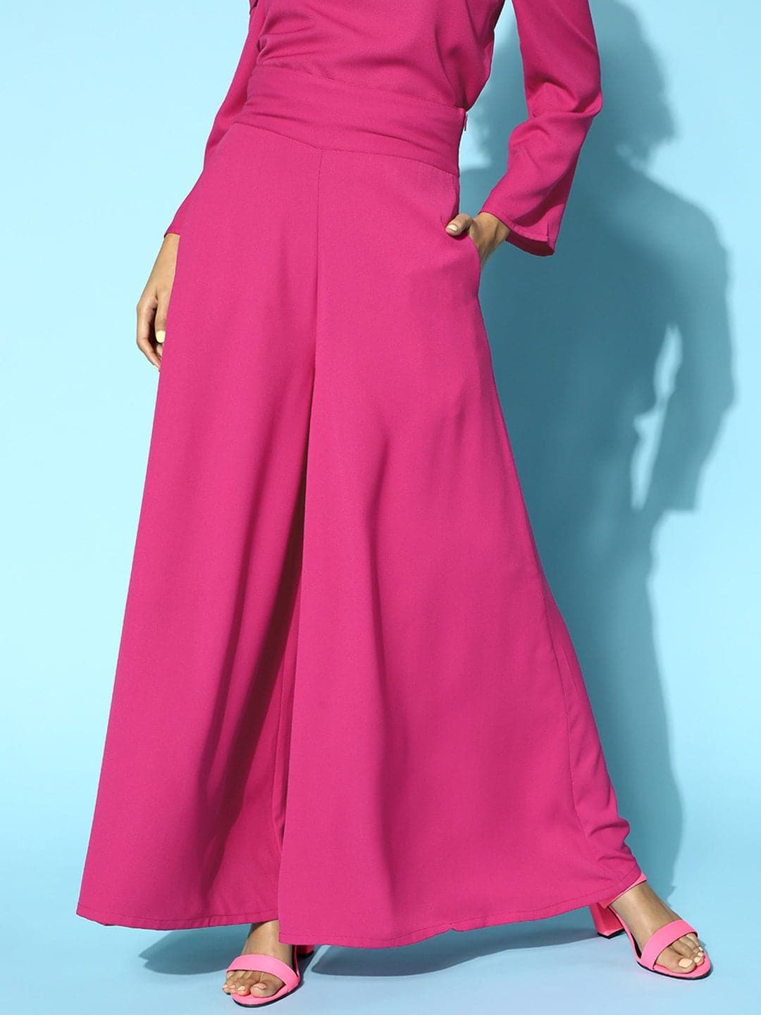 Fuchsia Wide Leg Pants-Pants-SASSAFRAS