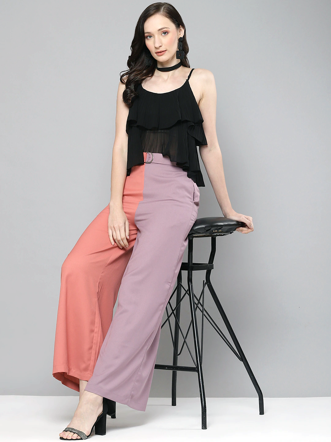 Buy WIDE LEG HIGH-WAIST PINK TROUSER for Women Online in India