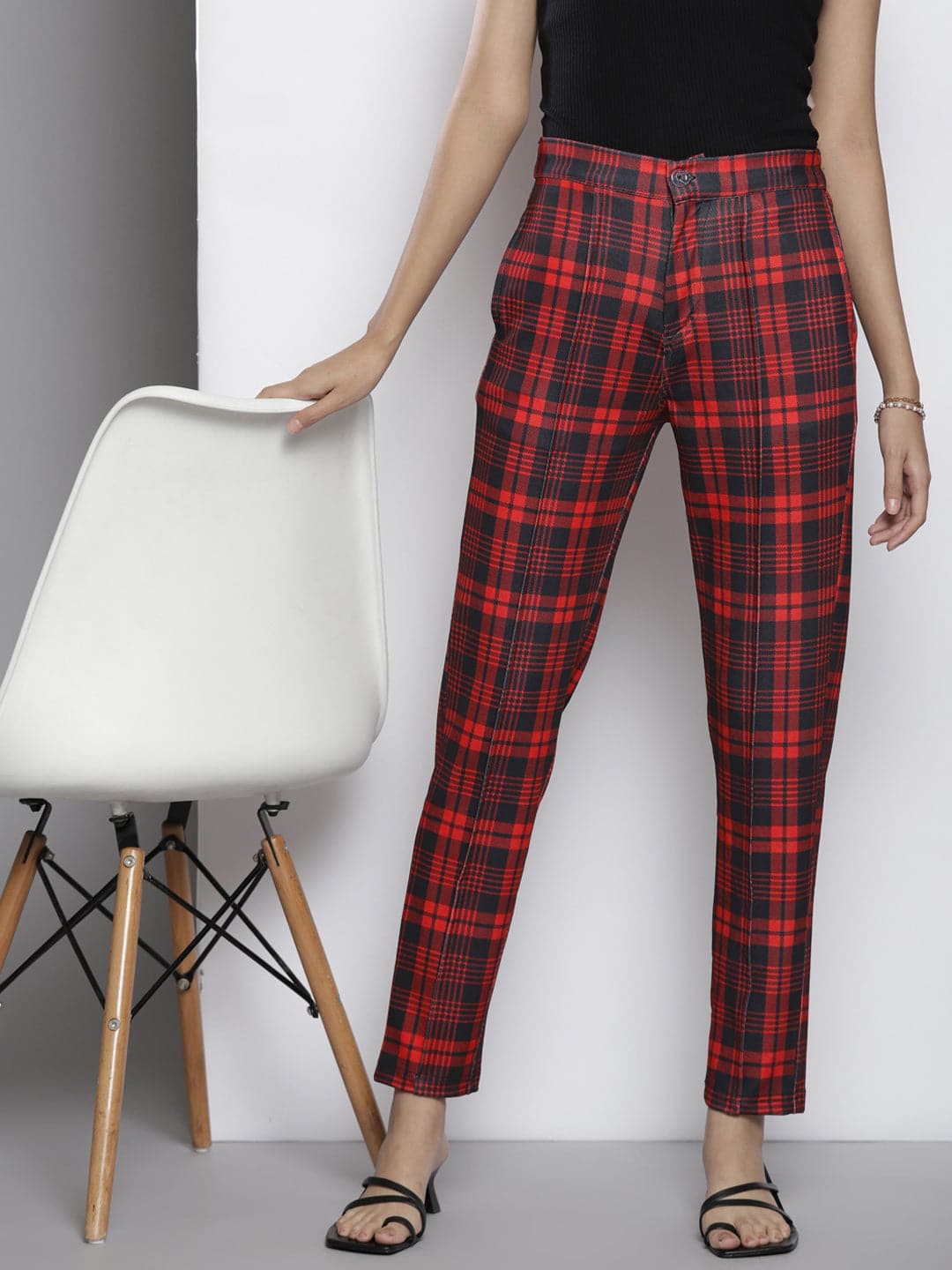 Peg Trouser High Waisted Red Tartan Trousers The Pegs Trouser XL