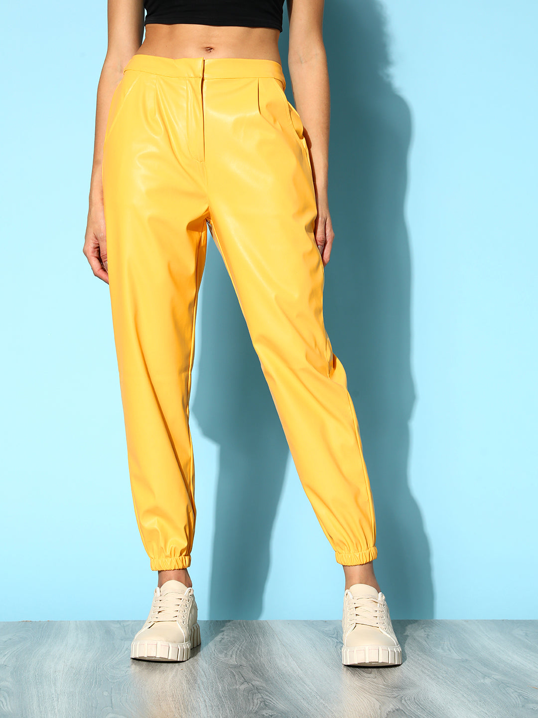 Yellow PU Joggers-SASSAFRAS