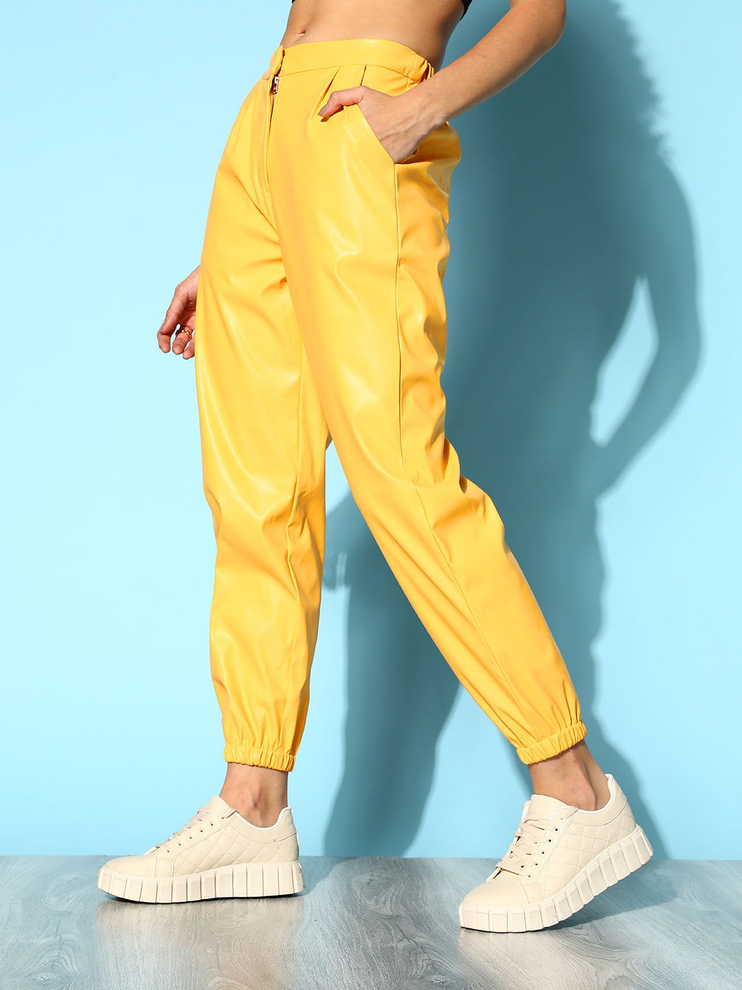Yellow PU Joggers-SASSAFRAS
