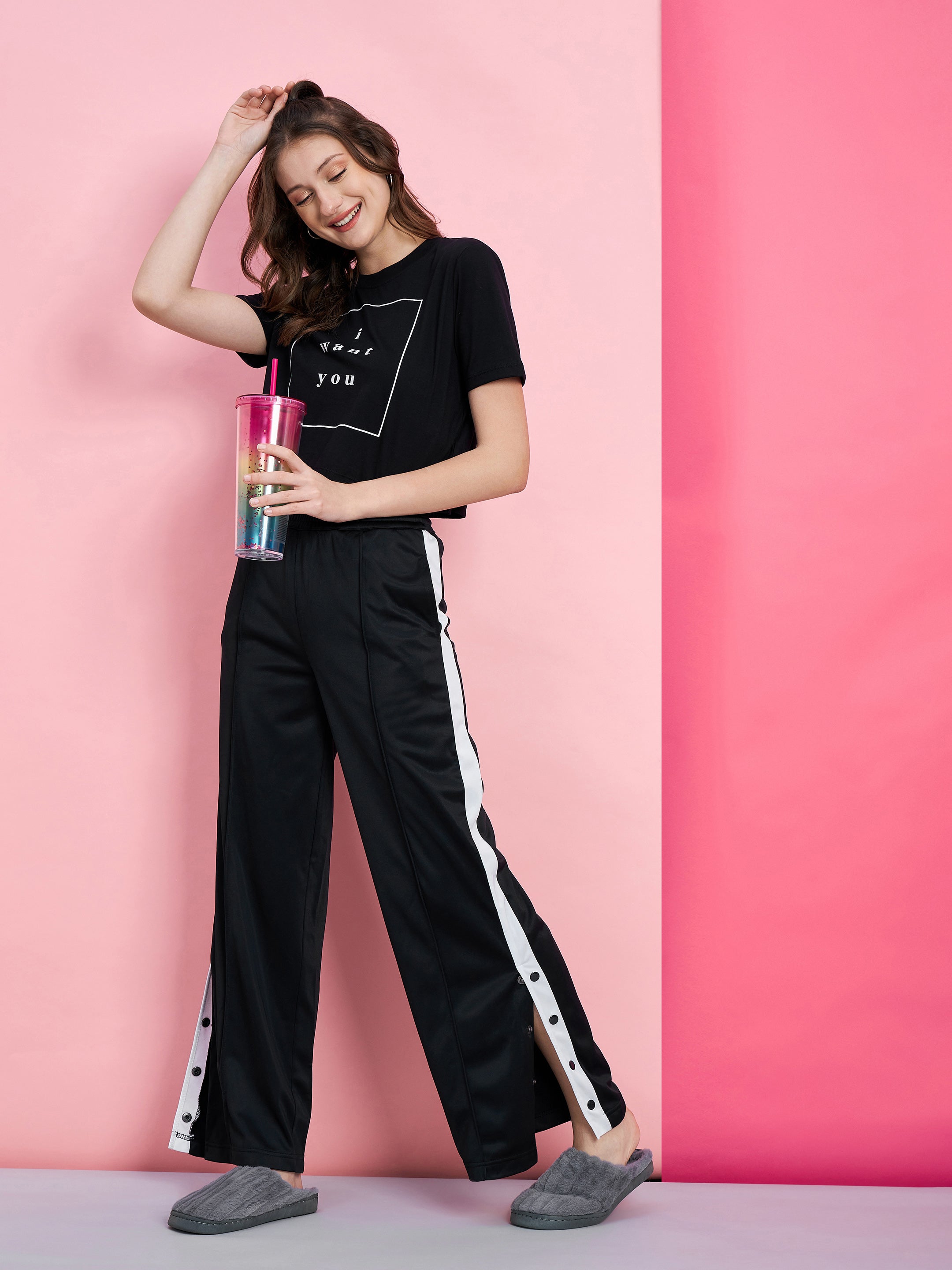 Track pants with buttons on the side hot sale