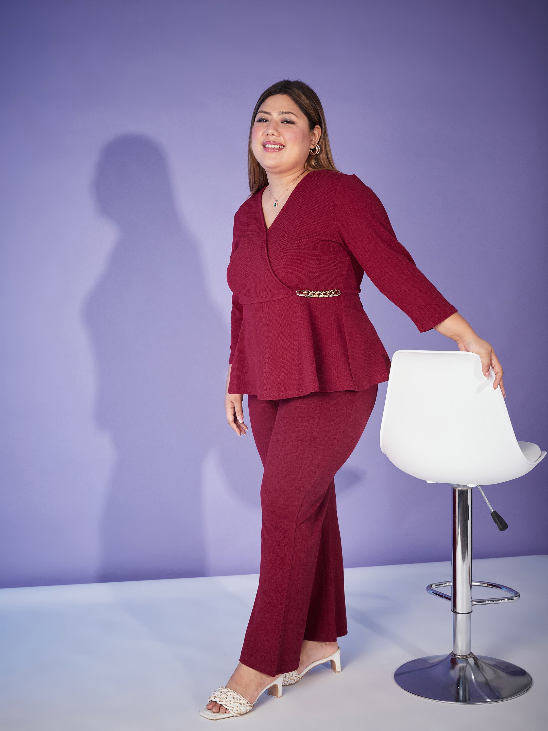 Plus size burgundy outlet pants suit