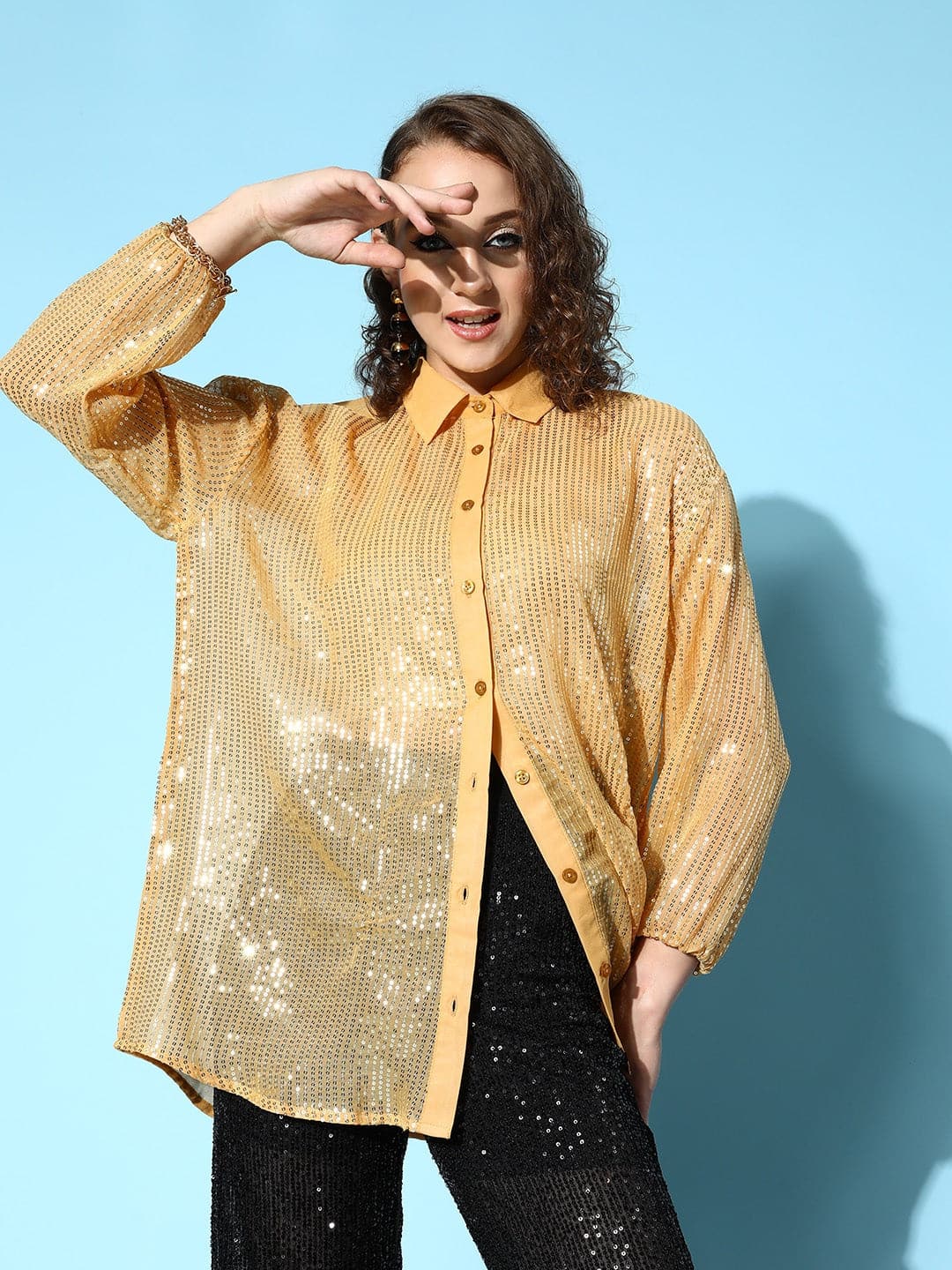 Buy Women Gold Sequin Shirt Online at Sassafras