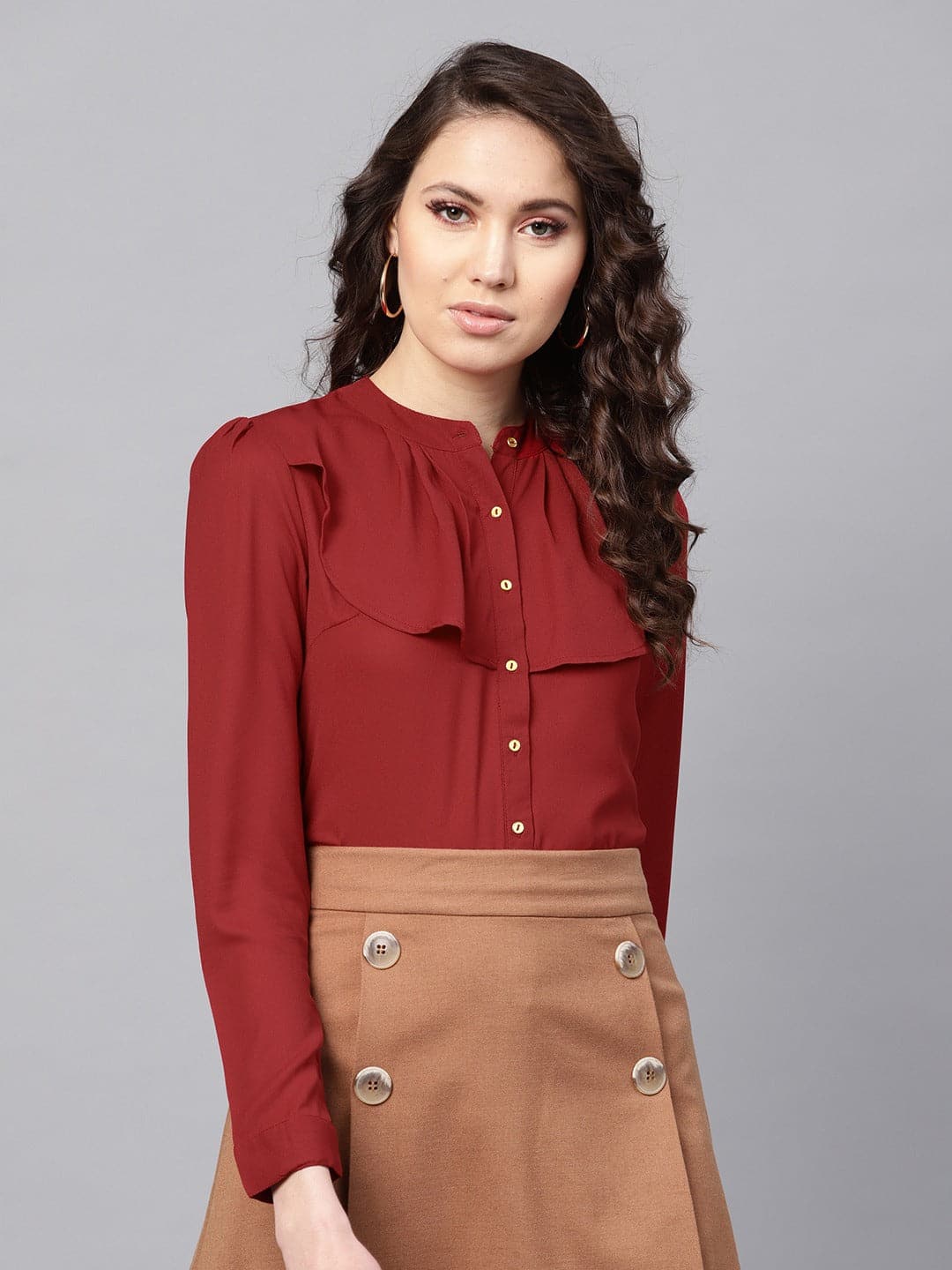 Buy Women Layered Front Maroon Shirt Online At Best Price Sassafras.in