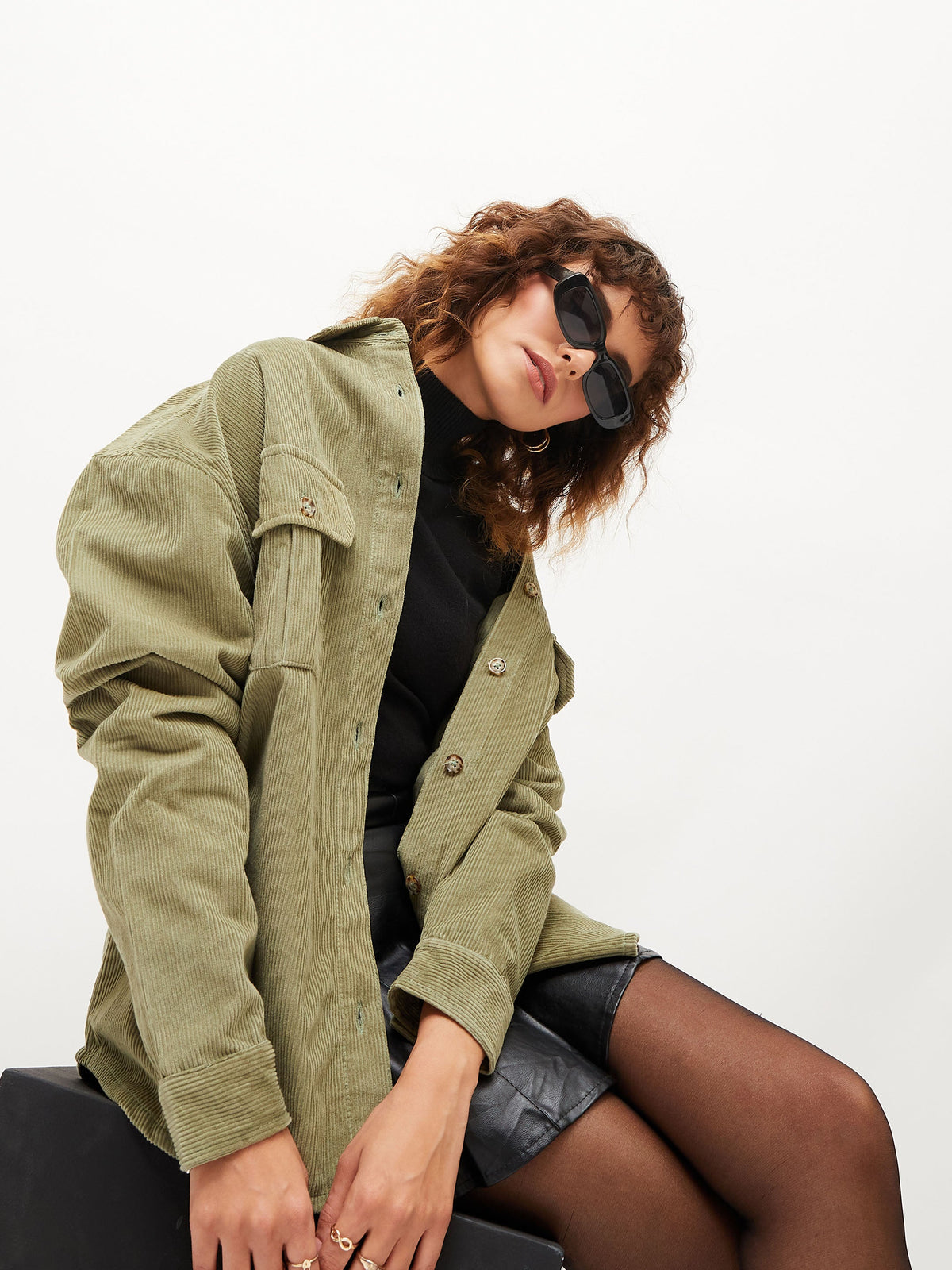 Olive Corduroy Oversized Shirt-SASSAFRAS