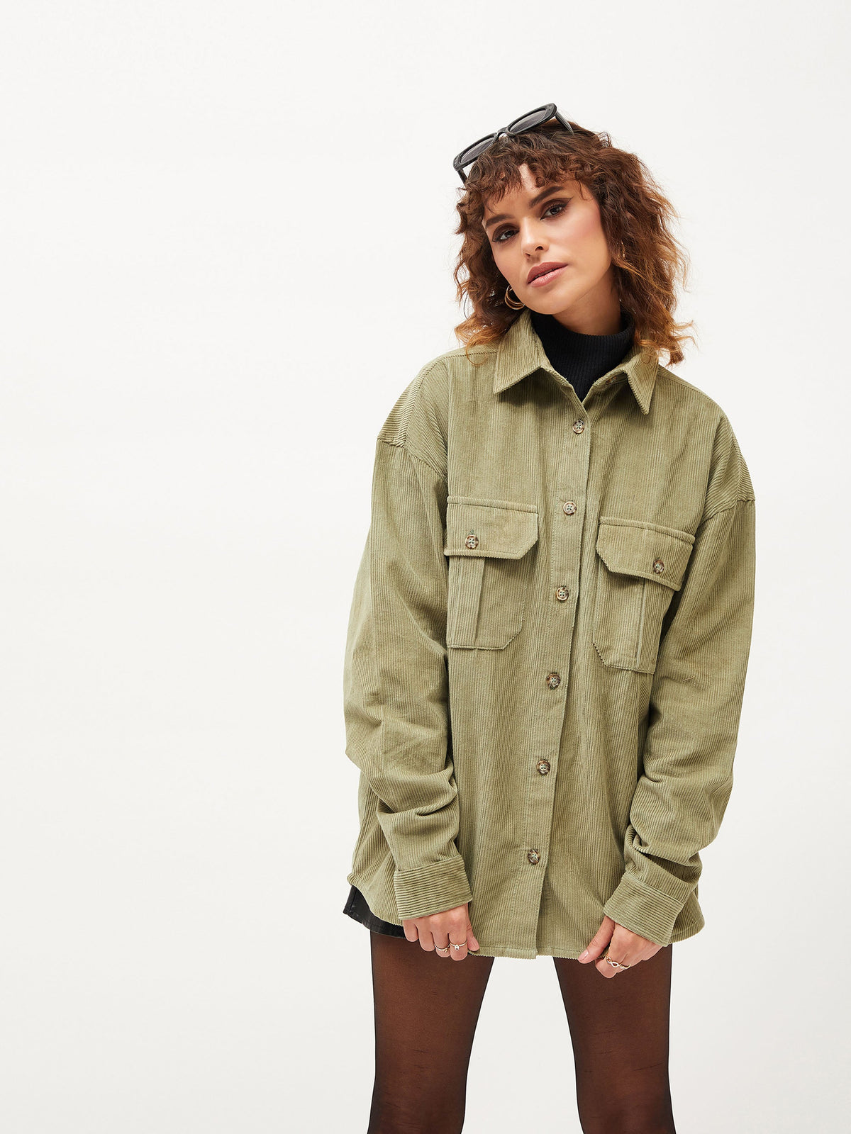 Olive Corduroy Oversized Shirt-SASSAFRAS