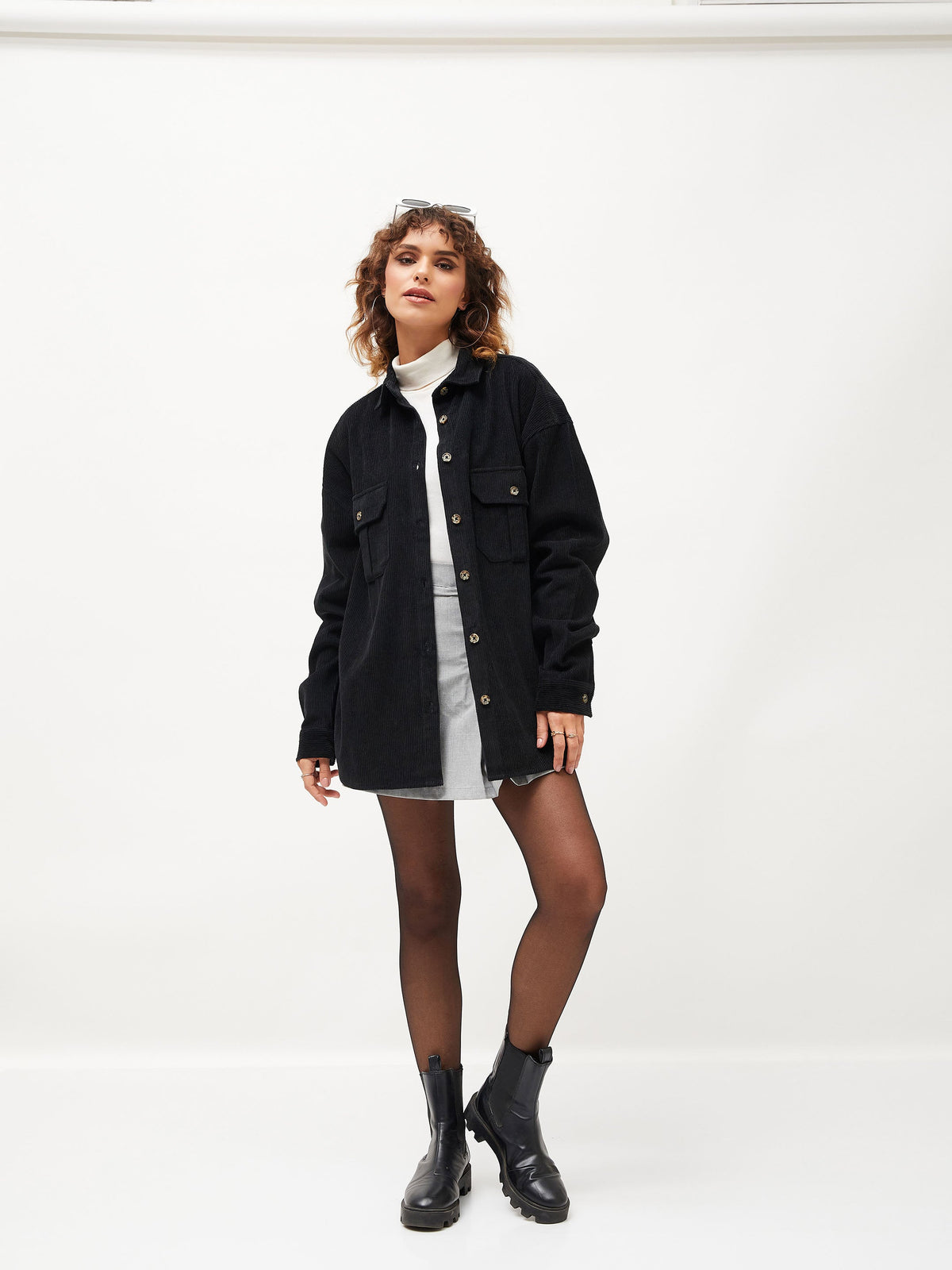 Black Corduroy Oversized Shirt-SASSAFRAS