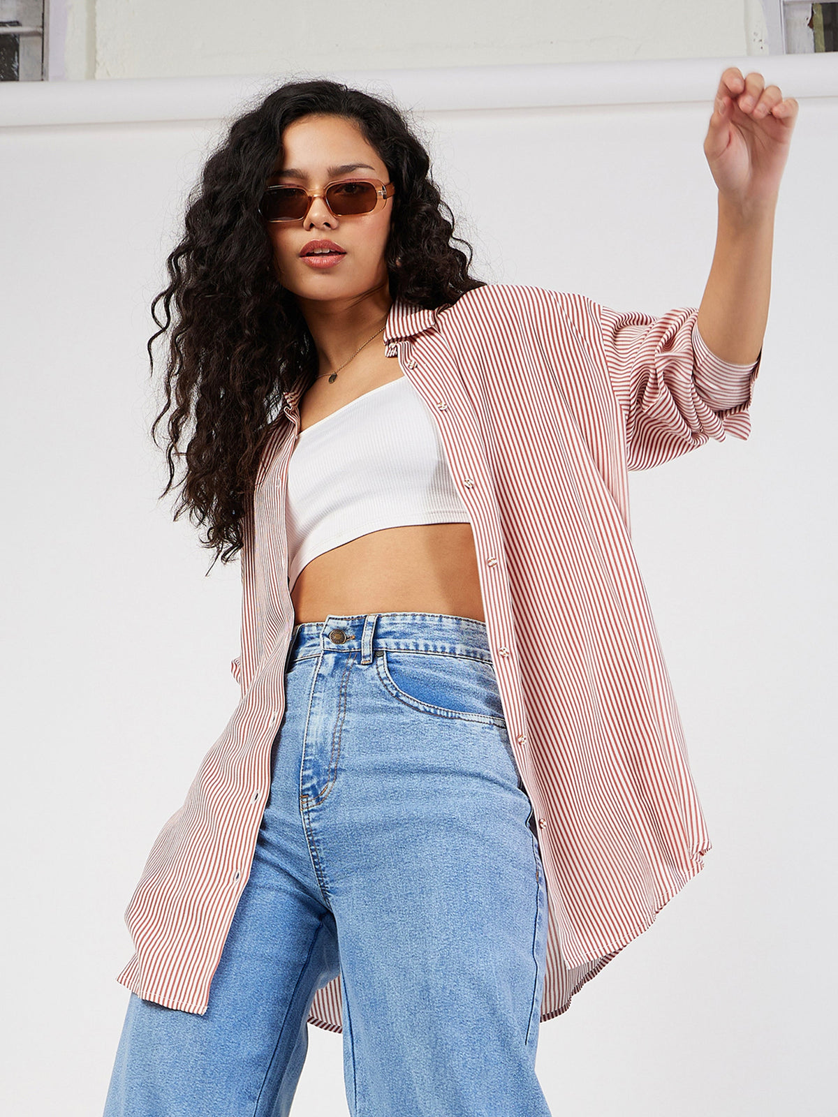 Red & White Pinstriped Oversize Shirt-SASSAFRAS