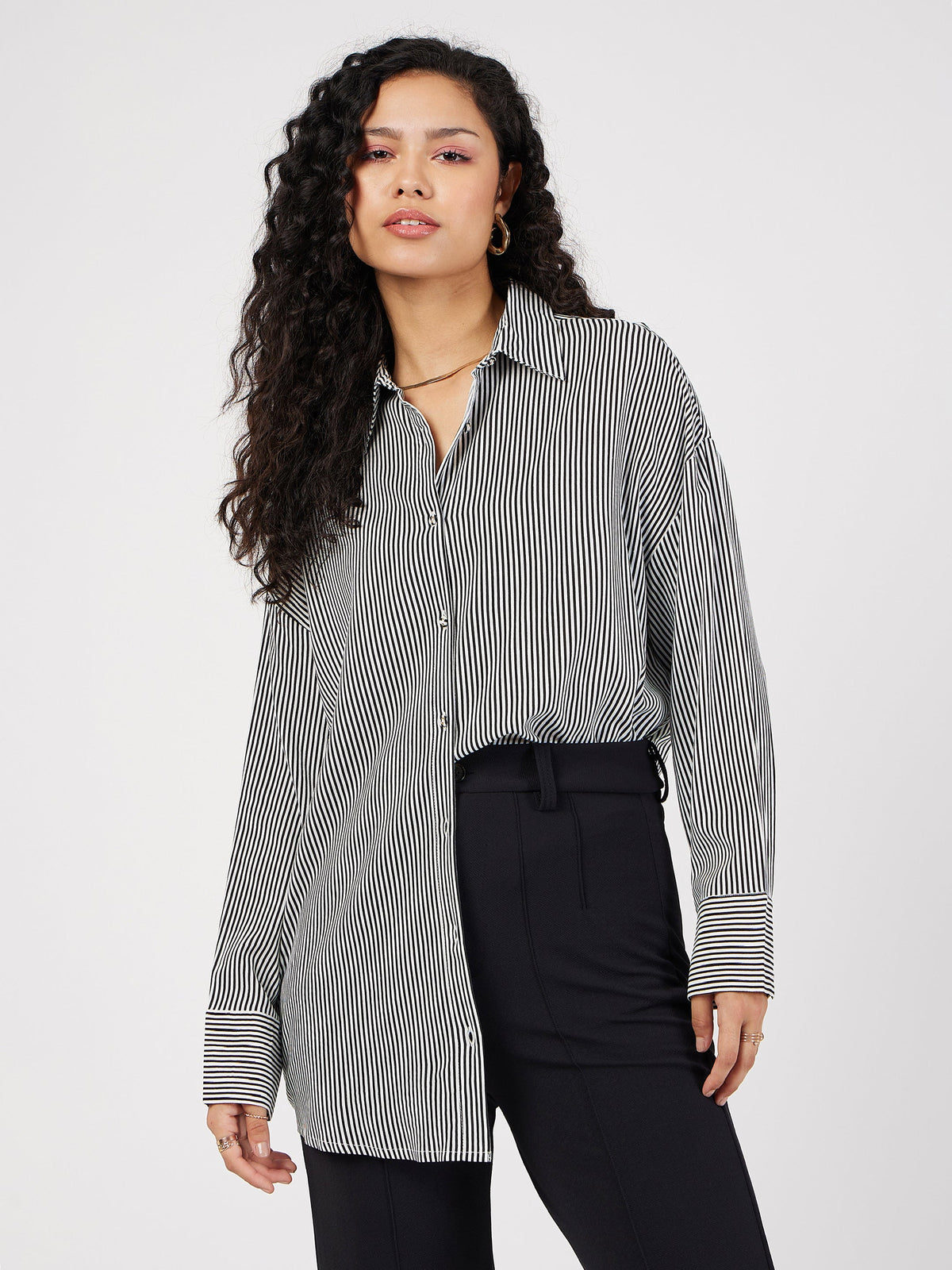Black & White Pinstriped Oversize Shirt-SASSAFRAS
