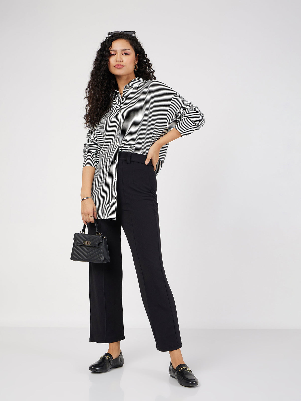 Black & White Pinstriped Oversize Shirt-SASSAFRAS