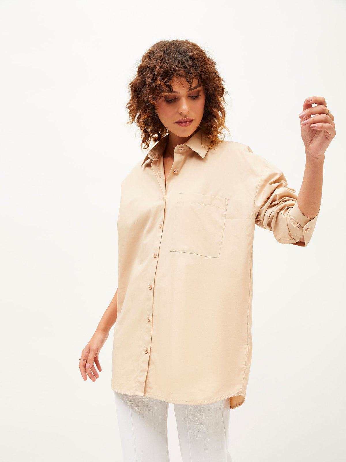 Beige Poplin Oversize Shirt-SASSAFRAS