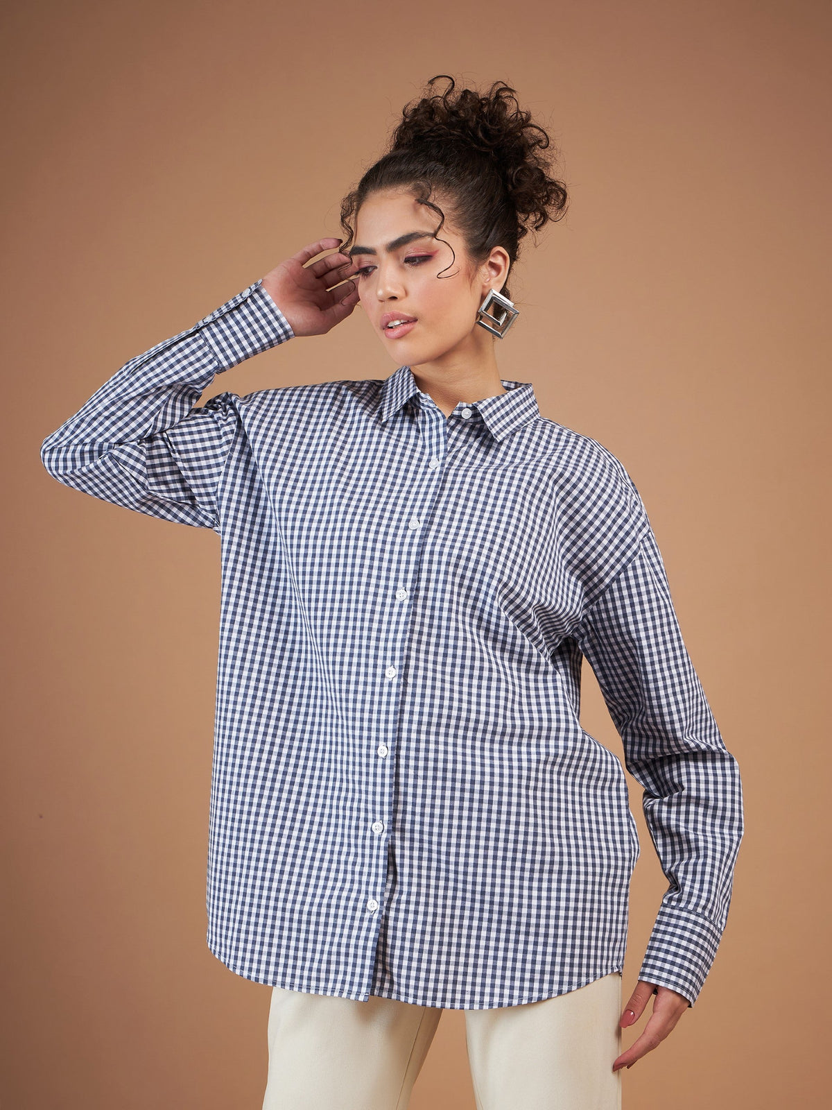 Navy & White Yarn Dyed Check Oversized Shirt-SASSAFRAS