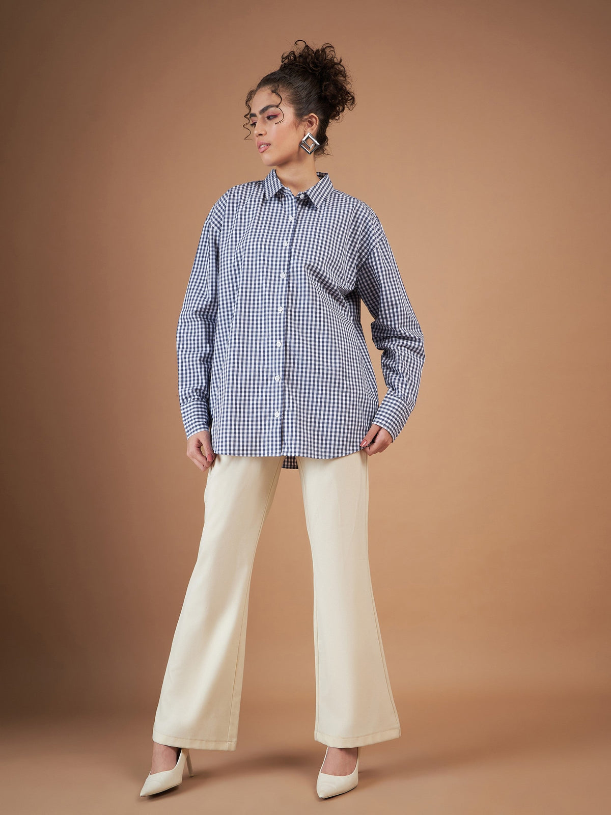 Navy & White Yarn Dyed Check Oversized Shirt-SASSAFRAS