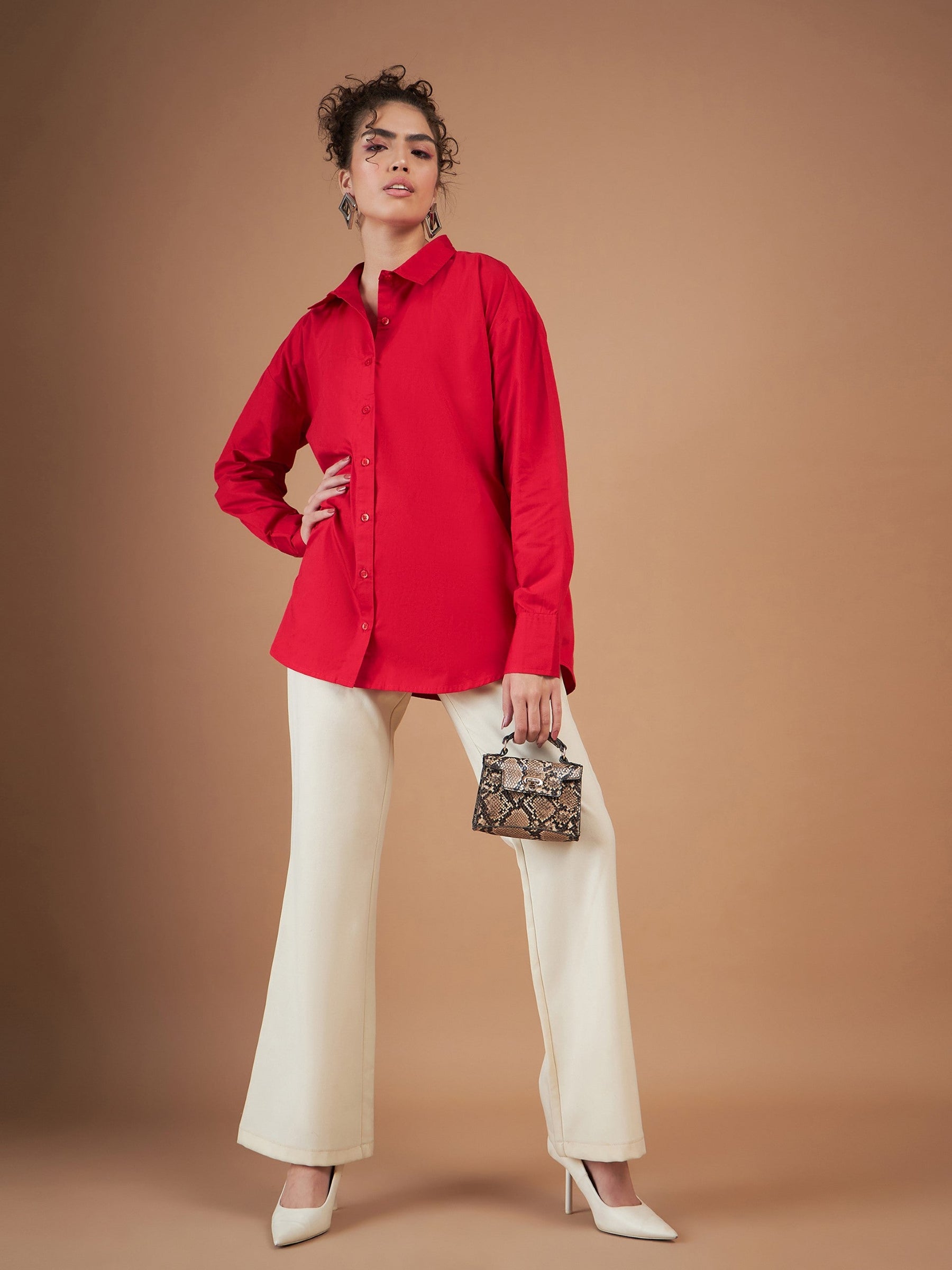 Red Cotton Poplin Oversized Shirt-SASSAFRAS