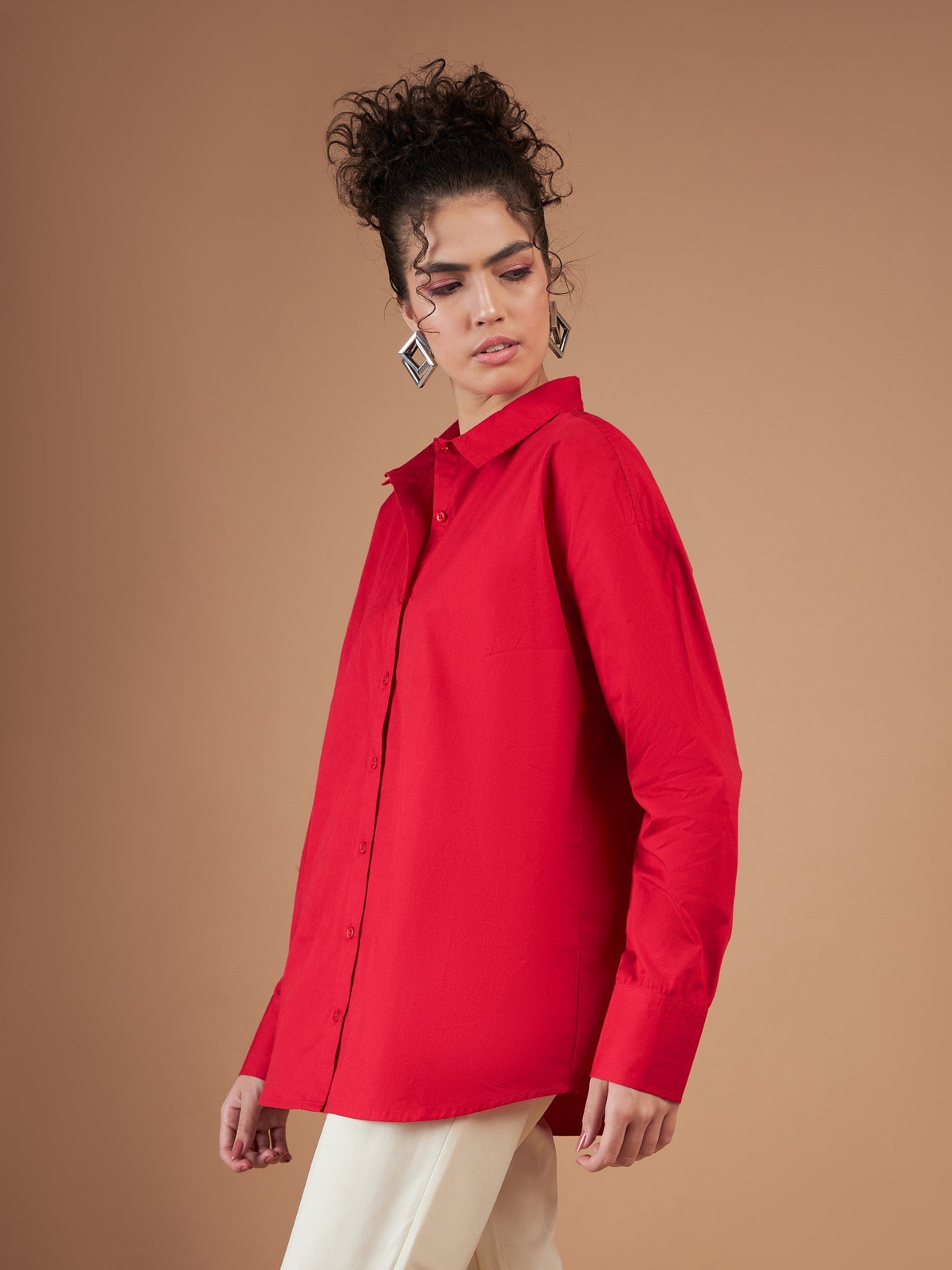 Red Cotton Poplin Oversized Shirt-SASSAFRAS